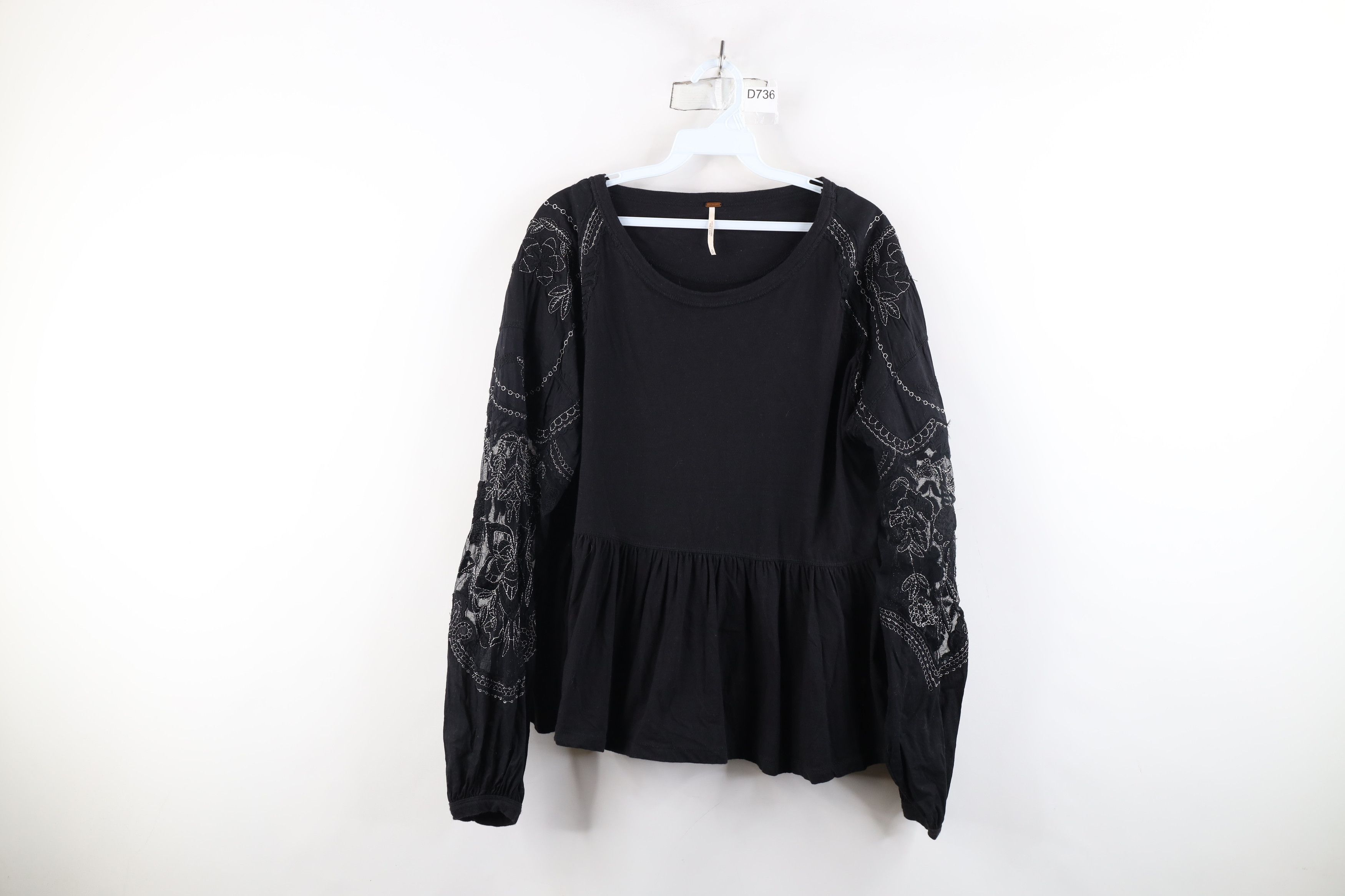 Free People × Vintage Free People Chic Ruffled Lace Flower Puff Sleeve Shirt Top Size S / US 4 / IT 40 - 1 Thumbnail