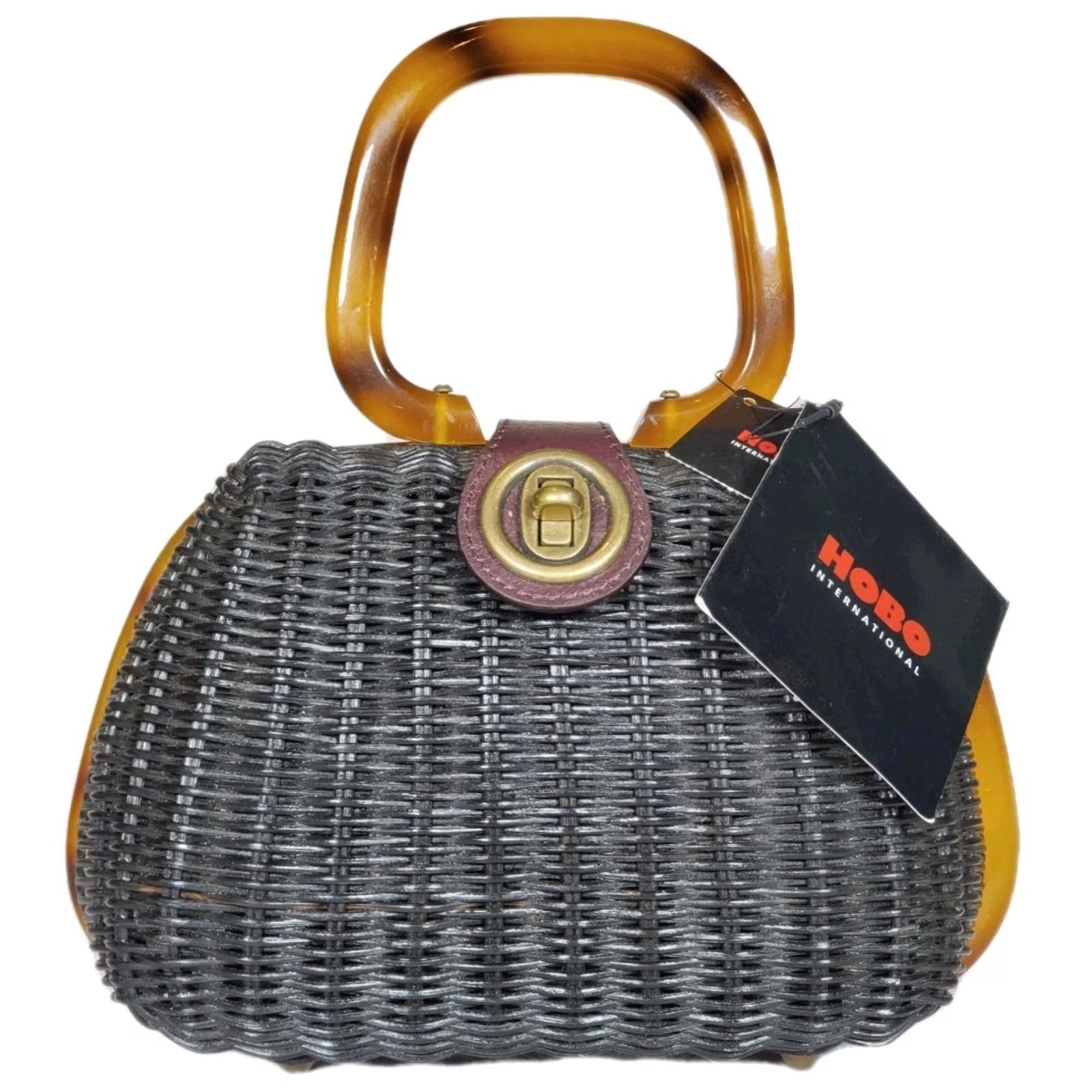 Vintage VINTAGE Hobo International Charm Black Woven Wicker Top Handle Purse Leather Flap New Size S / US 4 / IT 40 - 2 Thumbnail