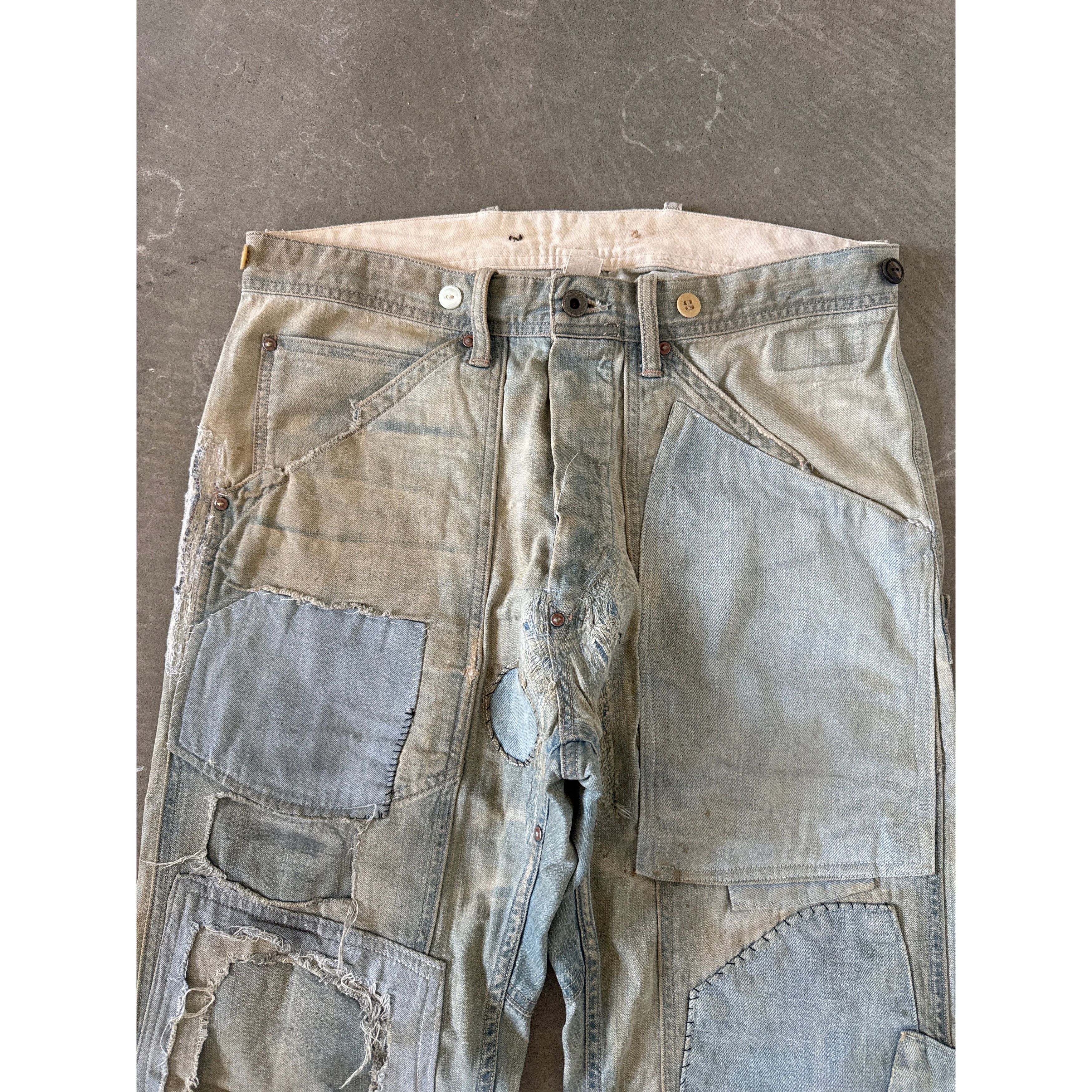 RRL Ralph Lauren RRL by Polo Ralph Lauren Indigo Distressed Patchwork Selvedg Size US 32 / EU 48 - 3 Thumbnail