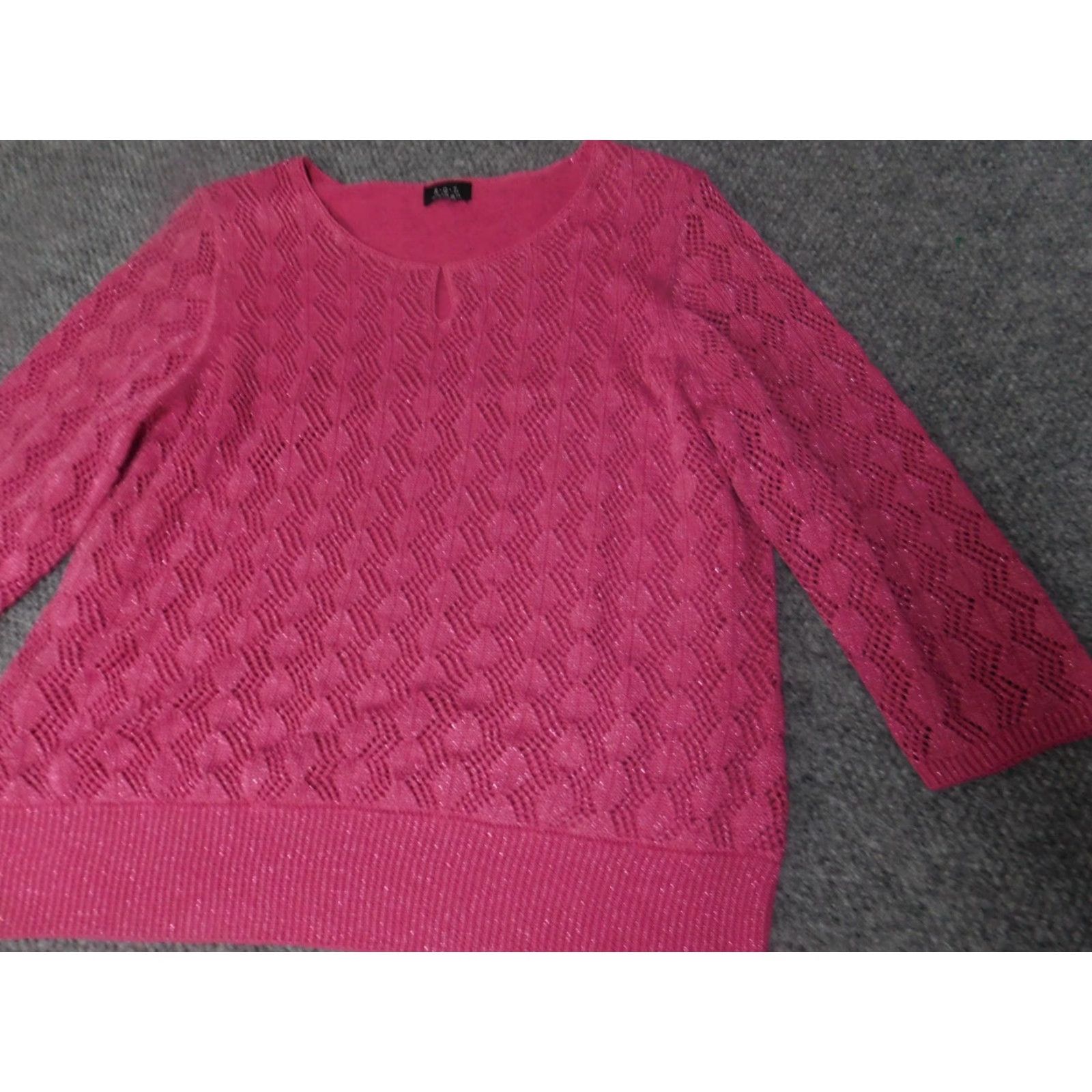 Vintage RQT Womens Sweater 2XL Pink Mock Neck Long Sleeve Knit Open Chest Embroidered Pullover Designer Winter Regular Size XXL / US 16-18 / IT 52-54 - 3 Thumbnail