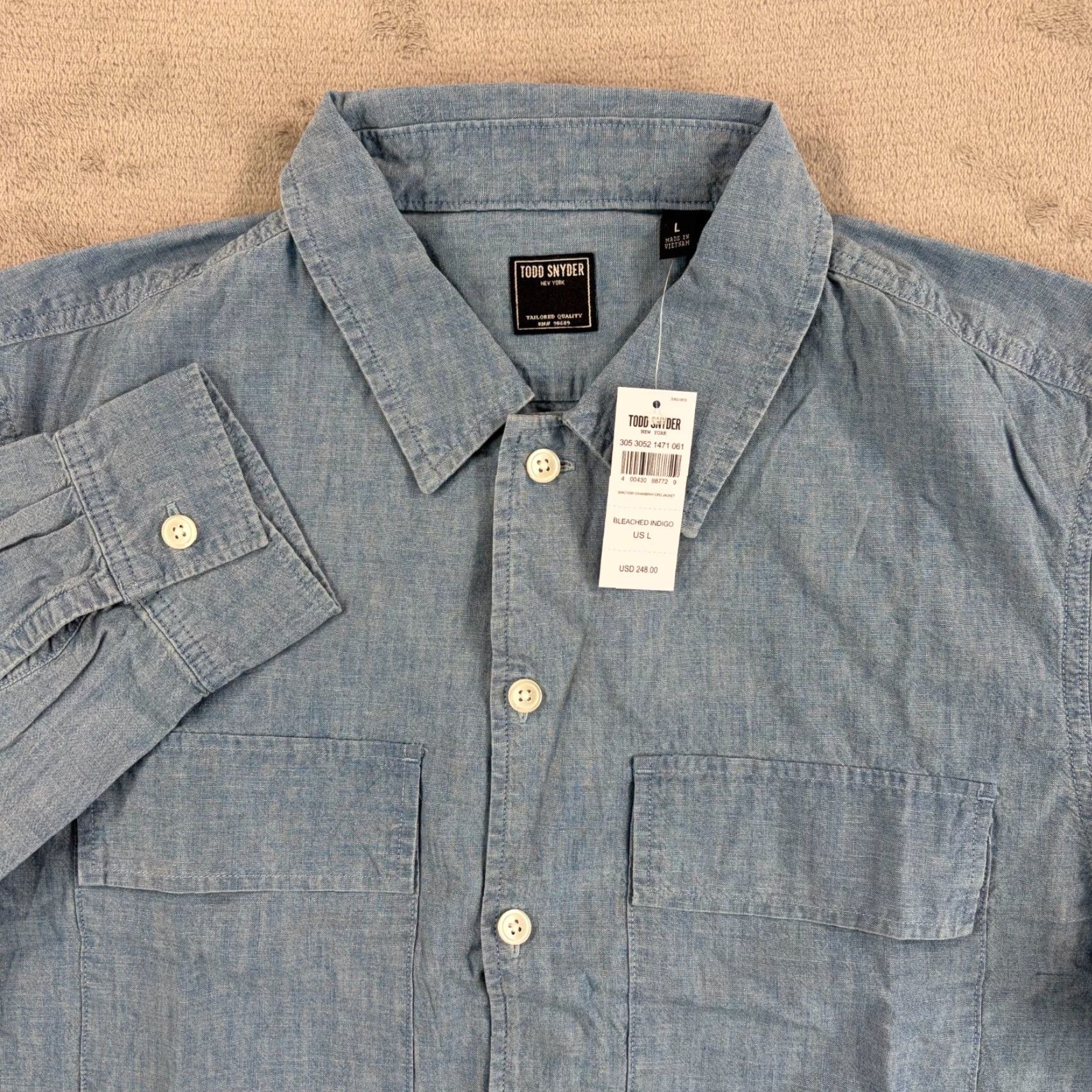 Todd Snyder Todd Snyder Relaxed Chambray CPO Overshirt in Bleached Indigo Men Large NWT 48 Size US L / EU 52-54 / 3 - 3 Thumbnail