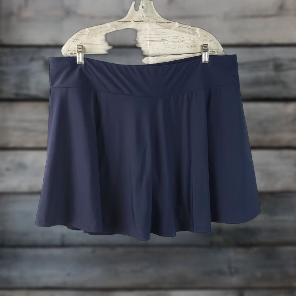 Vintage Ella Mae Womens Flowy Swim Skort 2X Solid Blue Pull On Size ONE SIZE - 1 Thumbnail