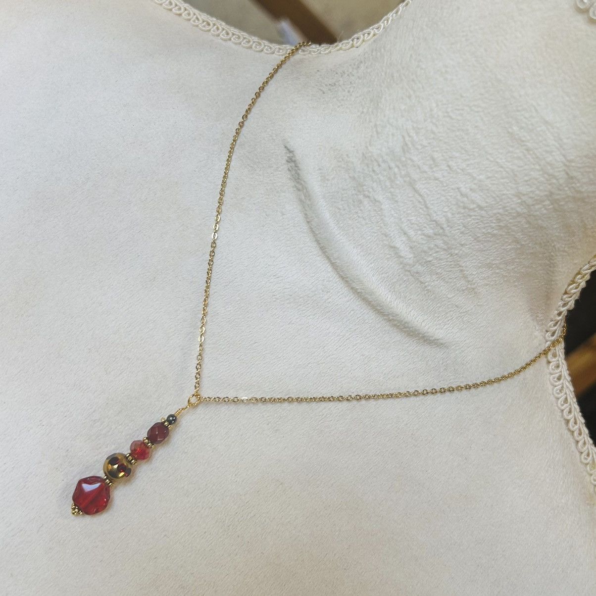 Handmade Handcrafted elegant ruby glass carnelian necklace set Size ONE SIZE - 4 Thumbnail