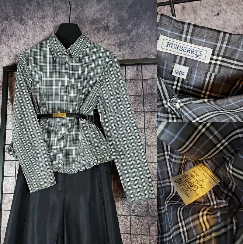Burberry Burberry Gray Checkered Long Sleeve Top Size M / US 6-8 / IT 42-44 - 1 Thumbnail