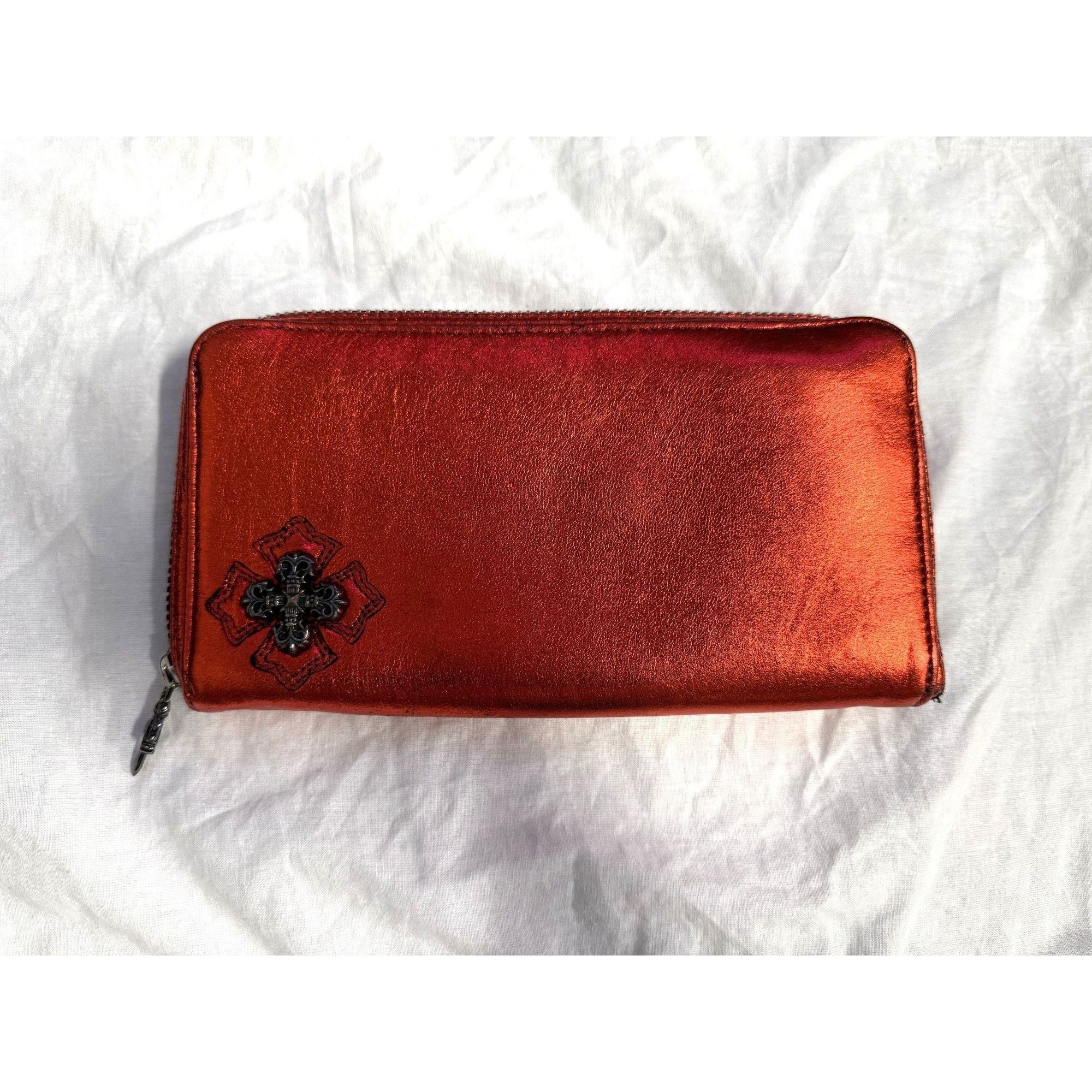 Chrome Hearts Chrome Hearts Red Metallic Leather Zipper Wallet With Cross Size ONE SIZE - 1 Thumbnail