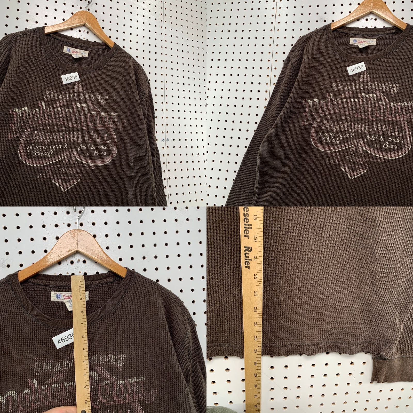 Lucky Brand Lucky Brand Thermal Shirt Mens XL Brown Poker Ace Spades Long Sleeve Shirt Size US XL / EU 56 / 4 - 8 Thumbnail