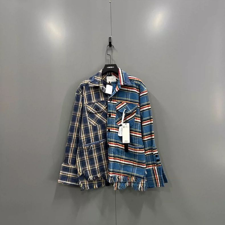 Greg Lauren greg lauren Splicing contrasting plaid shirt 2506-Nextarrow Size US L / EU 52-54 / 3 - 1 Thumbnail