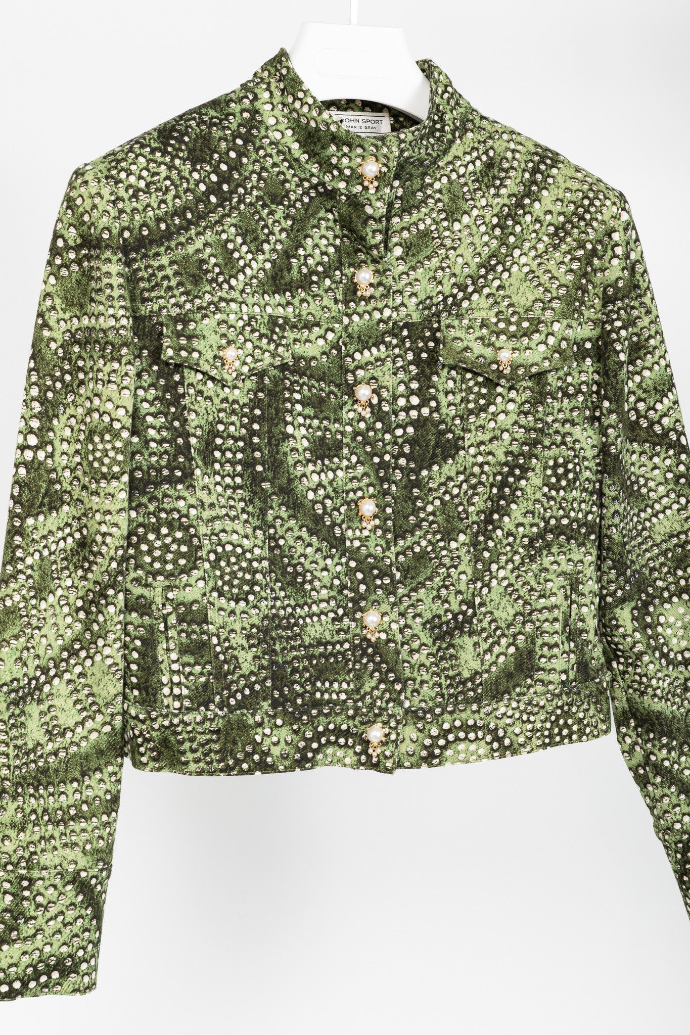 St. John St. John Sport Green Dot-Print Cropped Denim Jacket Size S / US 4 / IT 40 - 3 Thumbnail
