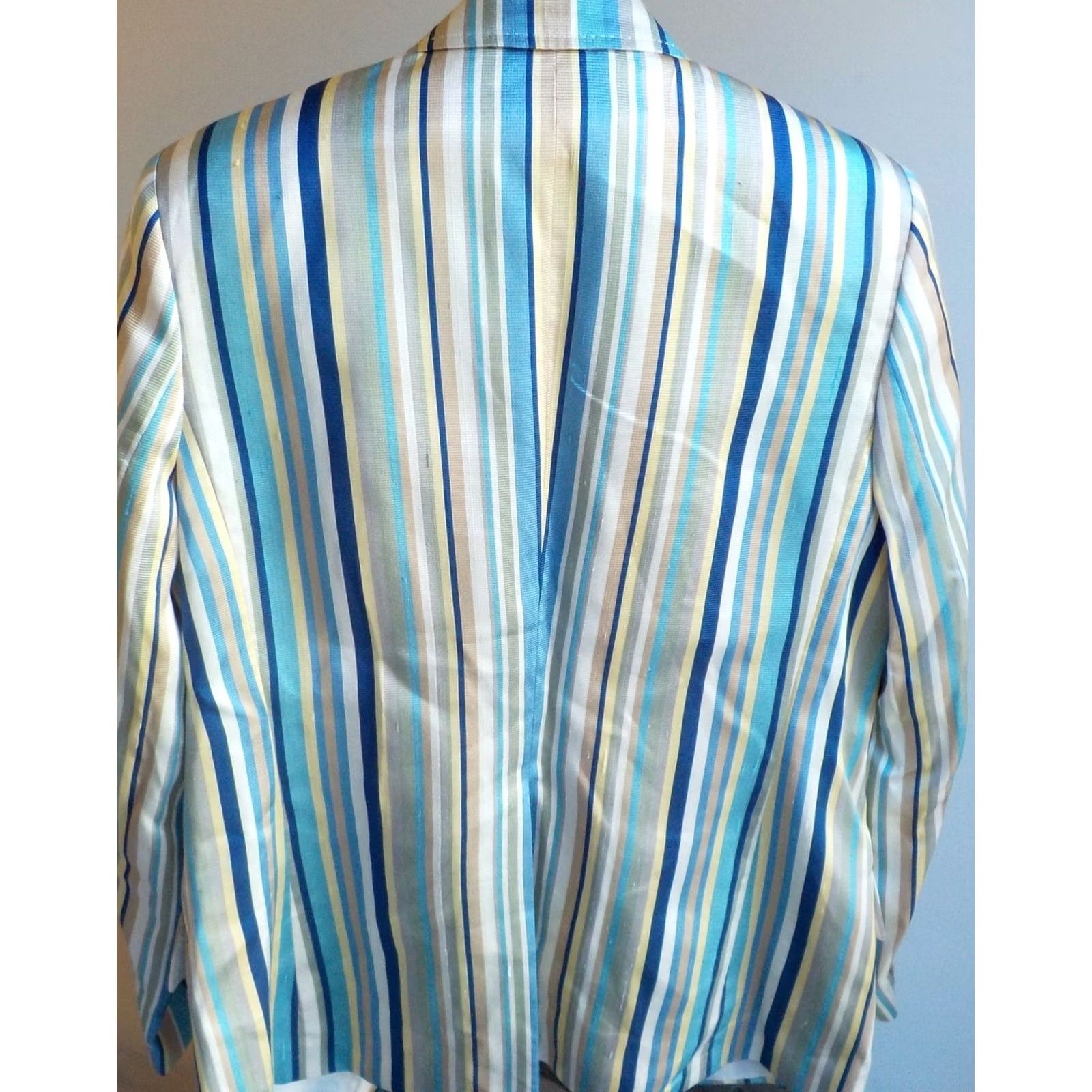 Isaia ISAIA NAPOLI Blazer Women's Striped Silk Blend Blue, Tan, Turquoise SZ 8 Regular Jacket Coat SVG Size M / US 6-8 / IT 42-44 - 4 Thumbnail