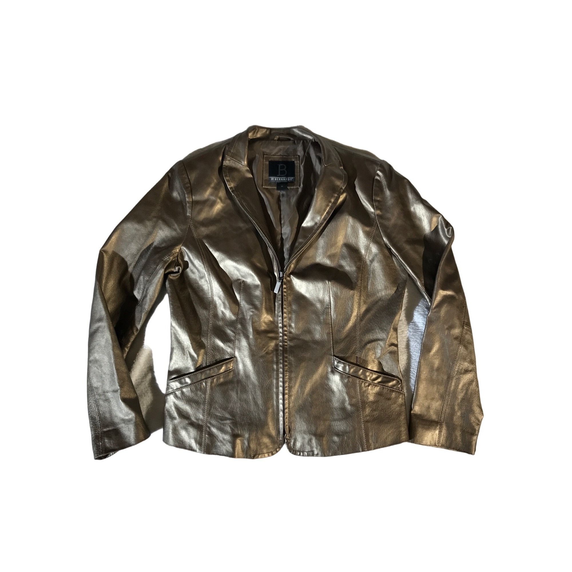 Vintage B by Bernardo Womens Metallic Full Zip Bronze Leather Jacket Size M / US 6-8 / IT 42-44 - 1 Thumbnail