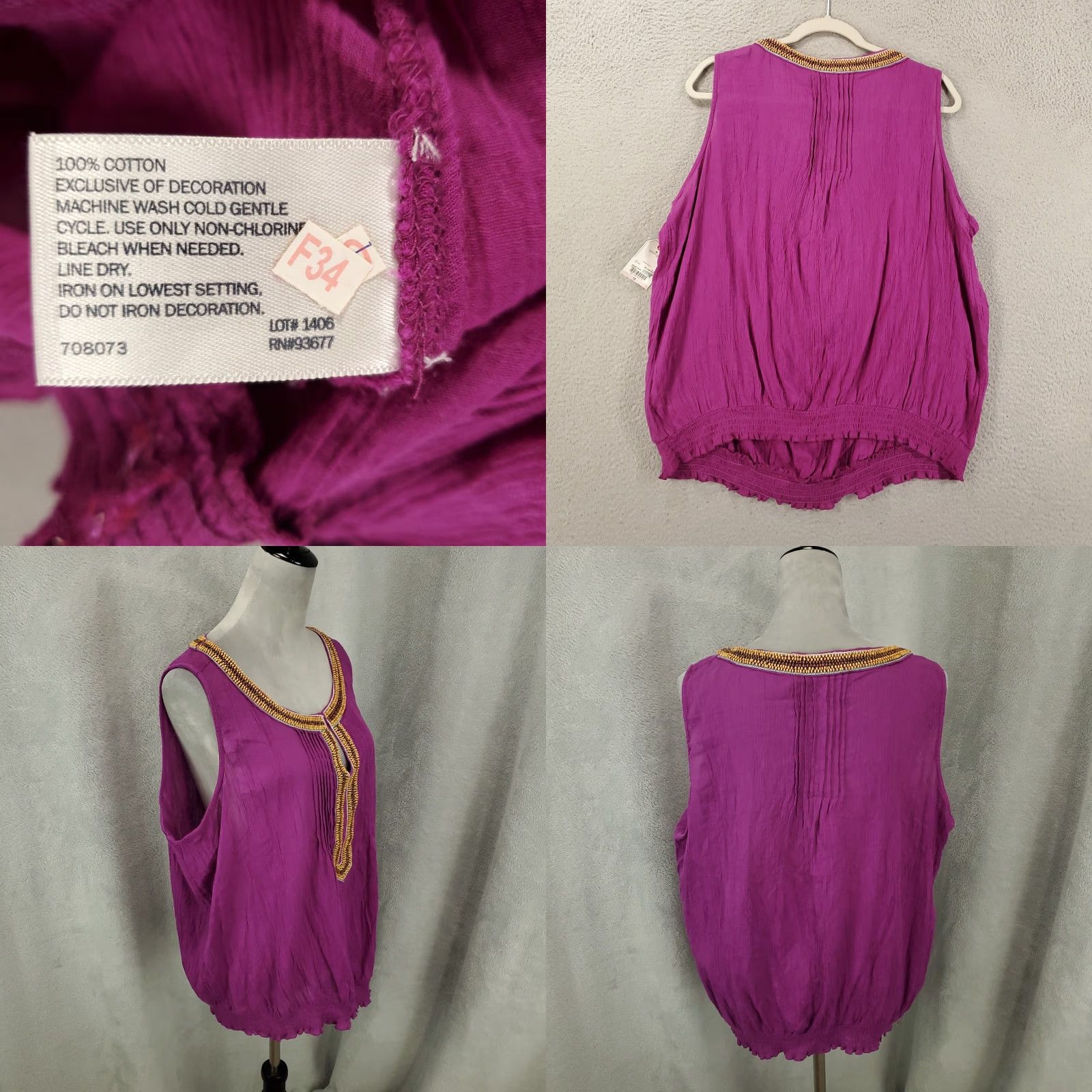Vintage St. John's Bay Tank Womens 1X Purple Beaded Trim Boho Top Size XL / US 12-14 / IT 48-50 - 8 Thumbnail