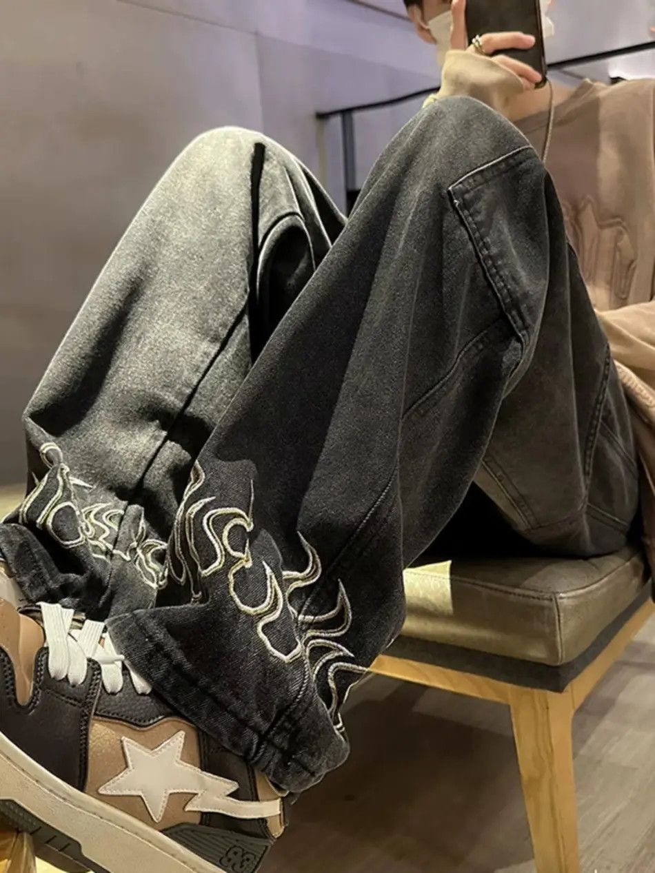 Japanese Brand × Jean Retro loose straight leg embroidered jeans Size US 32 / EU 48 - 3 Thumbnail