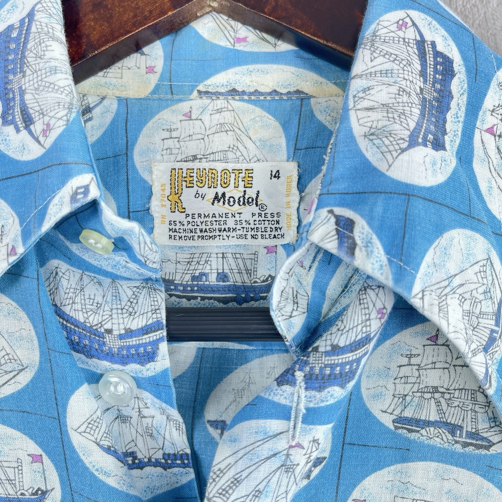 Other Vintage 70s Keynote By Model Shirt Ship AOP Dagger Collar Size US S / EU 44-46 / 1 - 4 Thumbnail