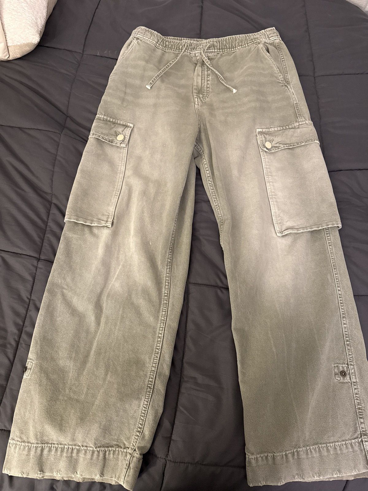 Zara Men’s baggy fit Washed Green Cargo Denim Street Wear Size US 31 - 1 Thumbnail