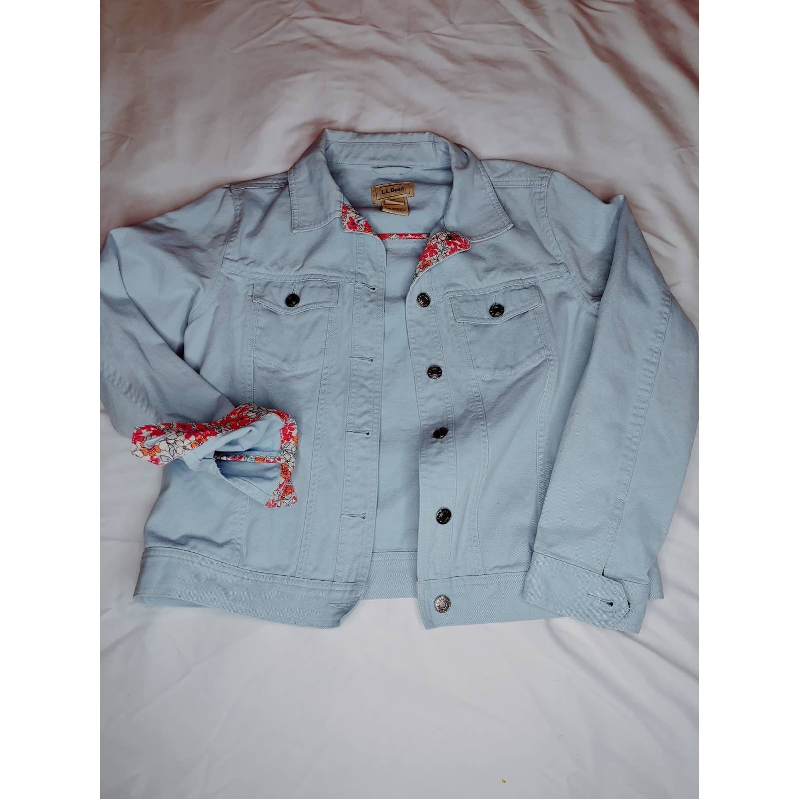 L.L. Bean LL Bean denim jean jacket with floral design, small, blue Size S / US 4 / IT 40 - 1 Thumbnail