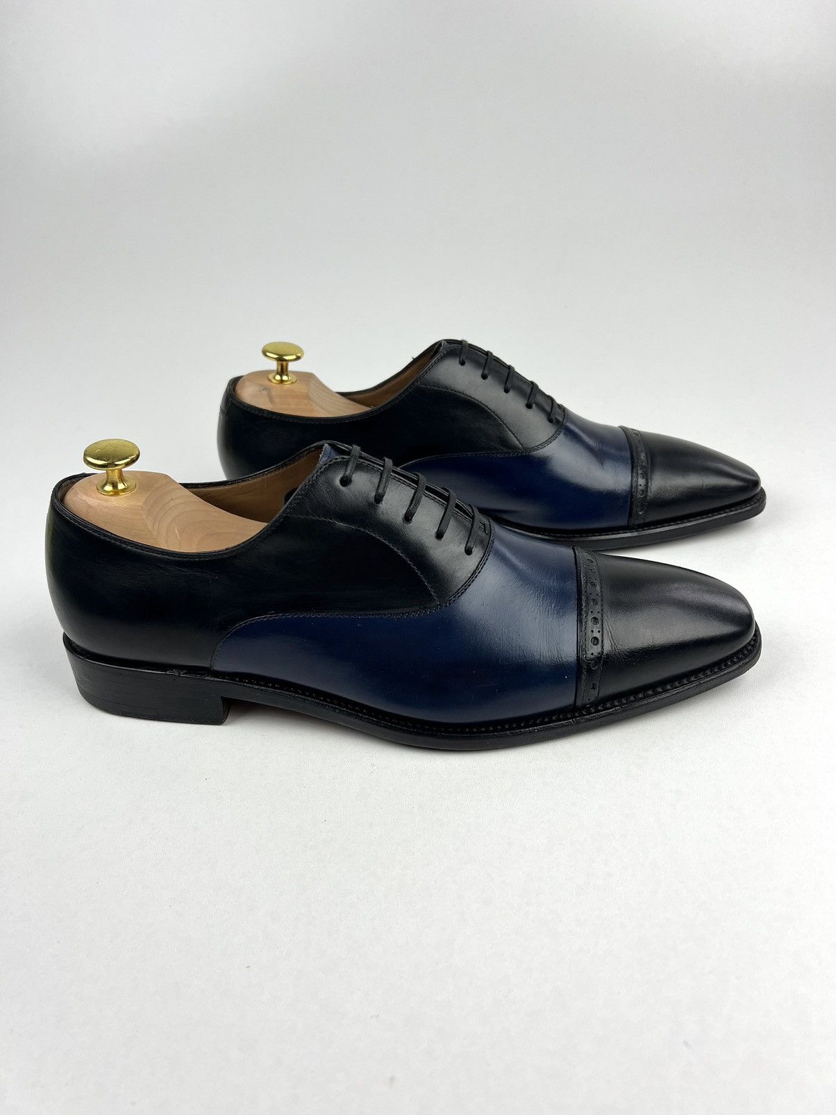 Salvatore Ferragamo SALVATORE FERRAGAMO Leather Oxfords Shoes Black/Blue Men’s Size US 10.5 / EU 43-44 - 8 Thumbnail