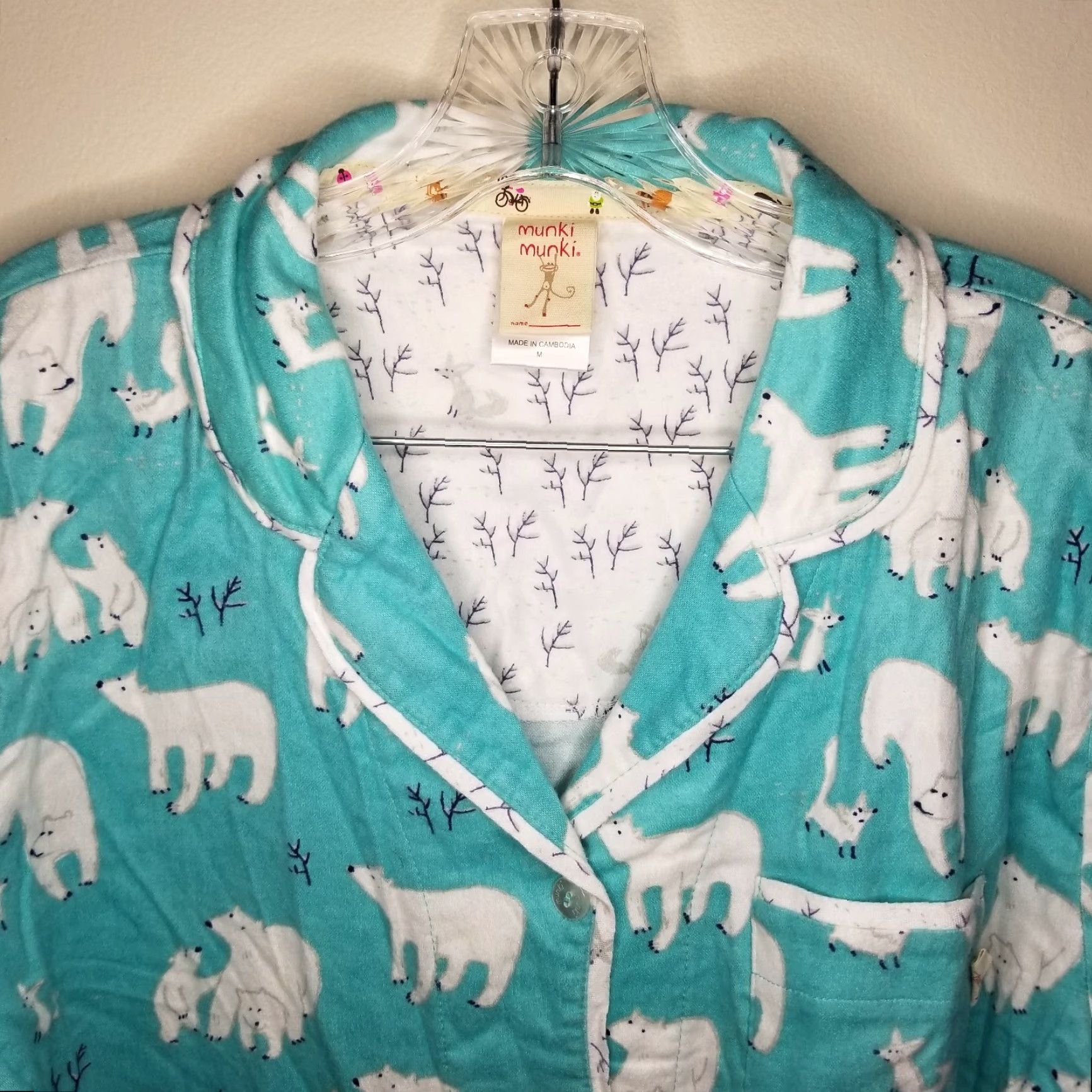 Vintage VINTAGE Munki Munki Pajama Top Woman Blue Polar Bear Long Sleeve Button Up Size M Size M / US 6-8 / IT 42-44 - 2 Thumbnail