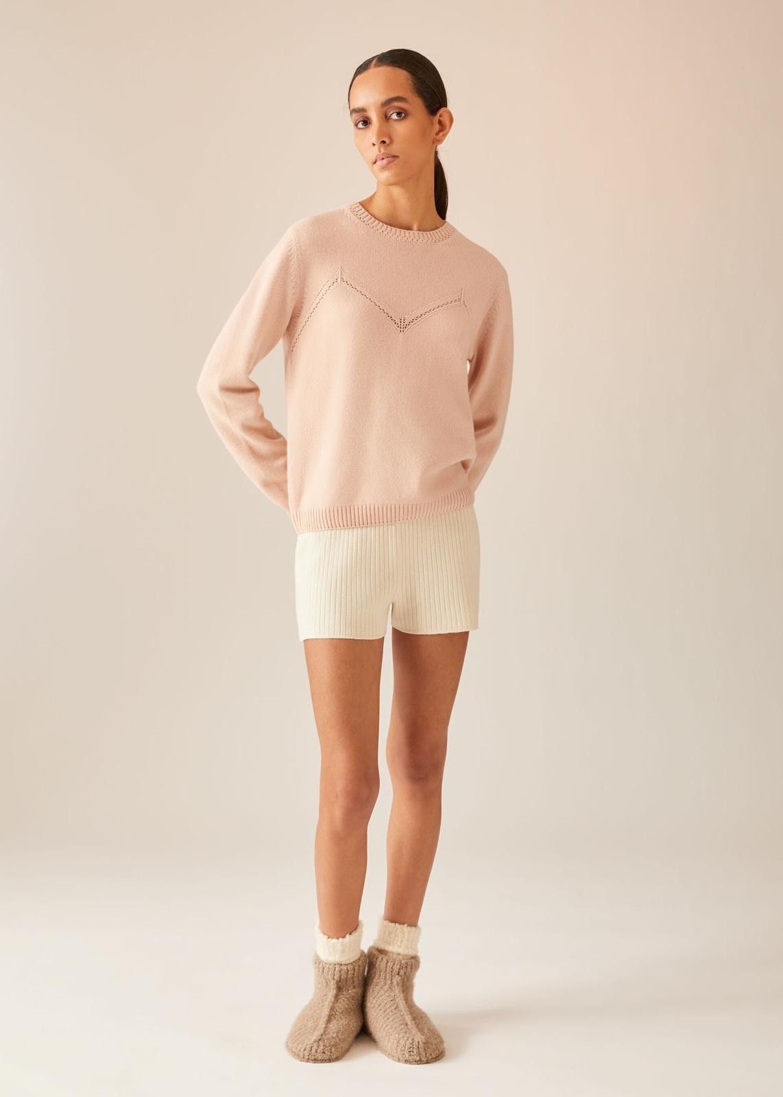 Loro Piana o1srvl11e1024 Cocooning Crewneck Fine Ajour Sweater in Pink Size L / US 10 / IT 46 - 3 Thumbnail