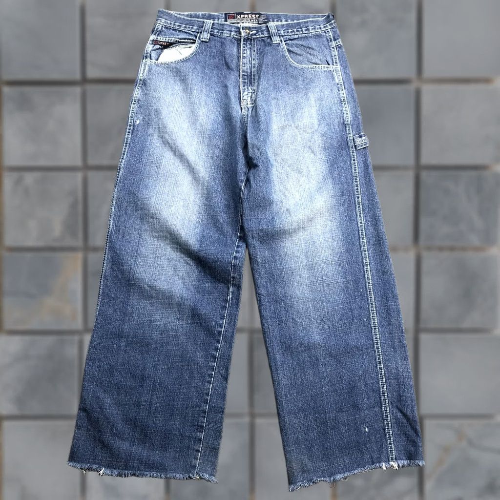 Express Xpress Mens Relaxed Wide Leg Jeans - 34" Blue Denim Size US 34 / EU 50 - 1 Thumbnail