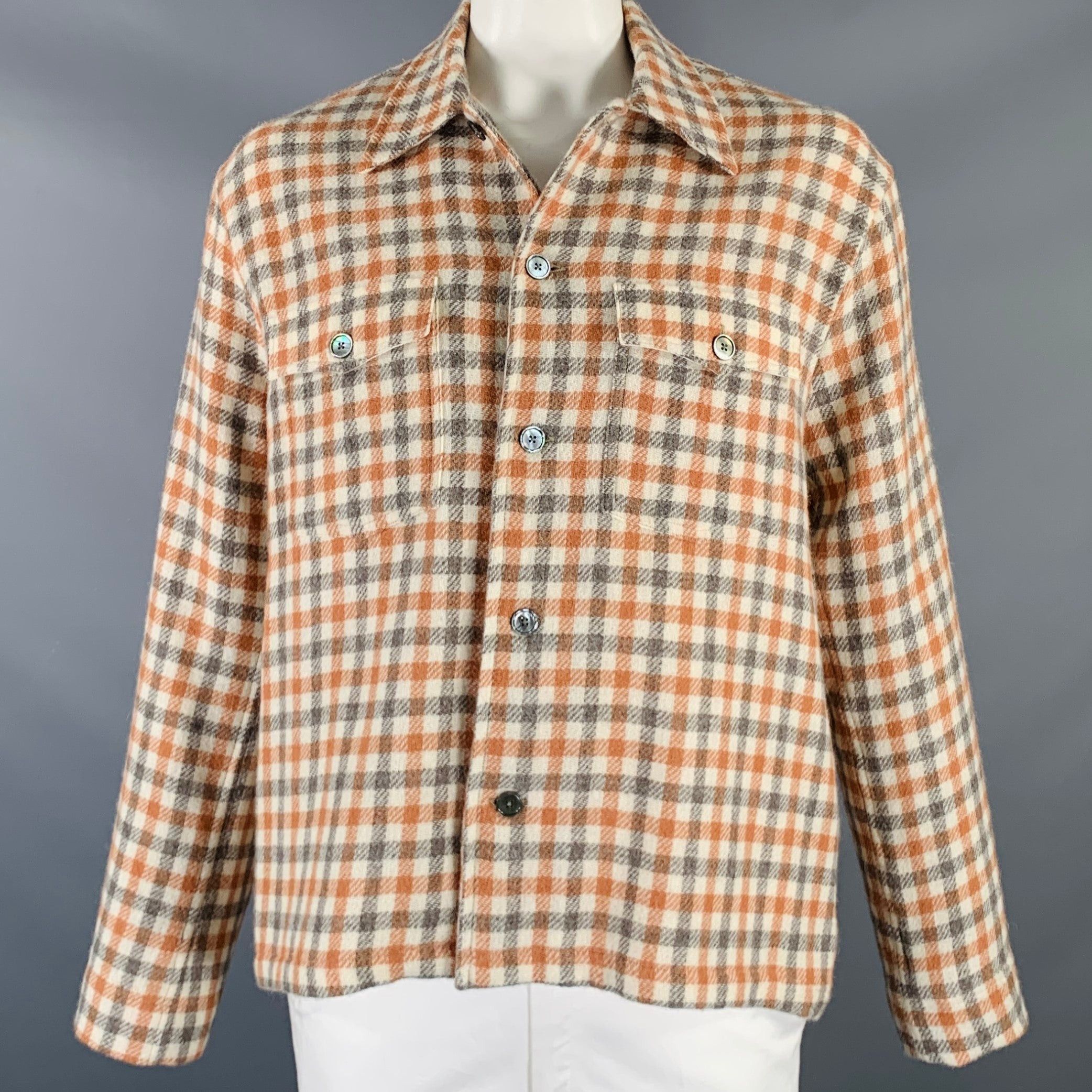 image of Our Legacy Cream Orange Grey Checkered Patch Pocket Jacket, Men's (Size Large)