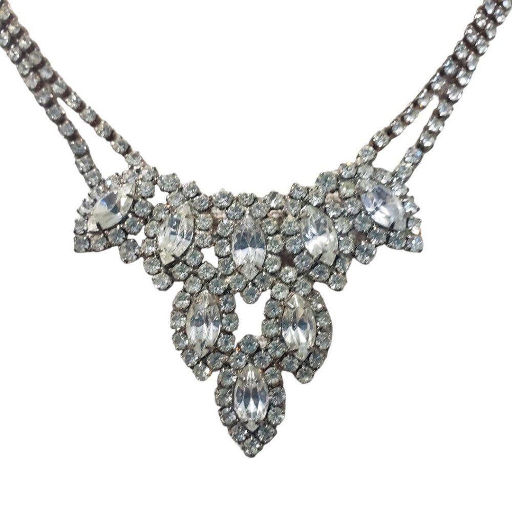 Designer Silver Tone Rhinestone Marquis Necklace Vintage 16" Size ONE SIZE - 1 Thumbnail