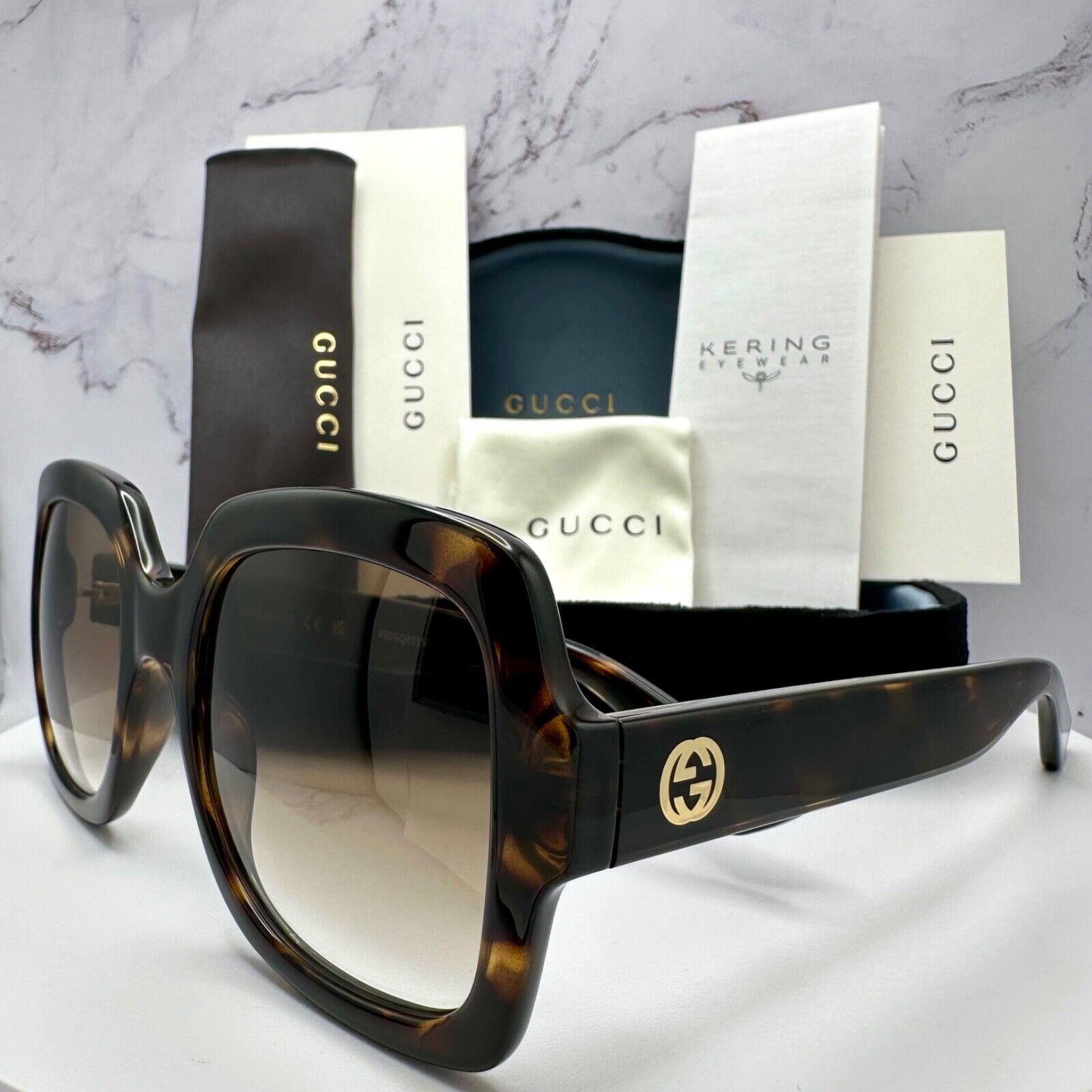 Gucci Gucci Sunglasses Brown Black Tortoise Gold GG Oversized Size ONE SIZE - 10 Thumbnail