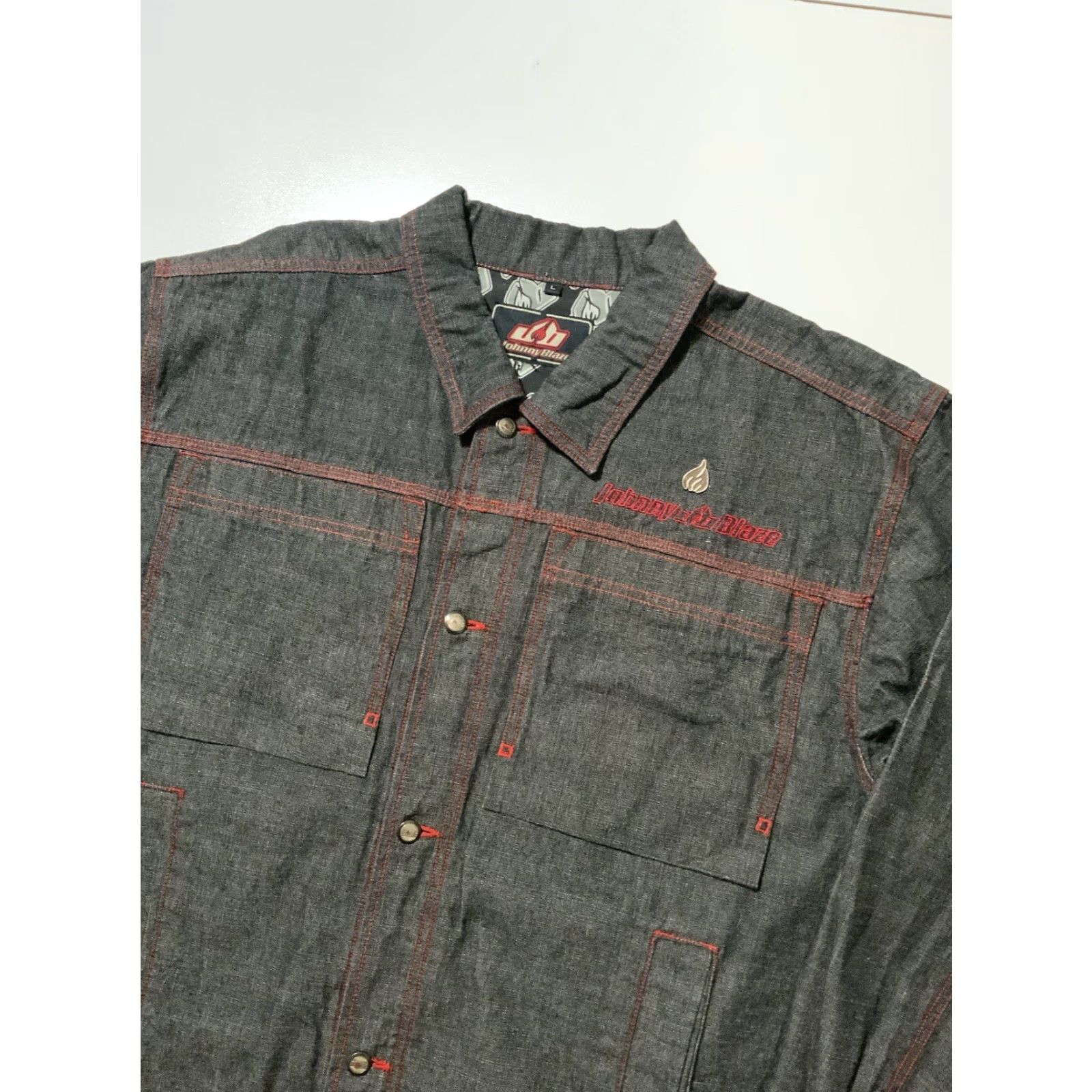Denime VTG Johnny Blaze Denim Jacket - Jeans Trucker Baseball Style Hip Hop Black Size L Mens Size US 33 - 3 Thumbnail