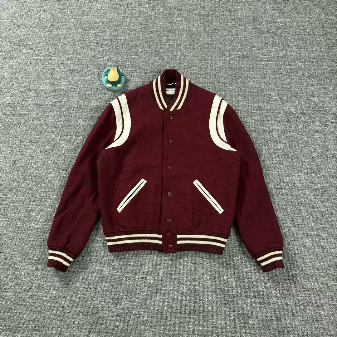 Saint Laurent Paris dark red striped baseball jacket by SLP Size US M / EU 48-50 / 2 - 1 Thumbnail