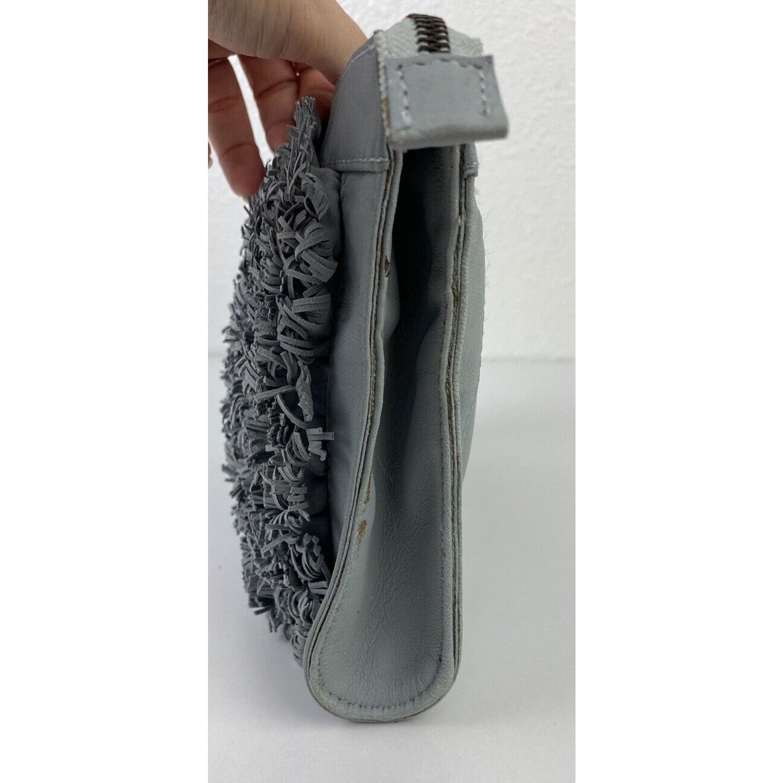 Anthropologie NWT Anthropologie Holding Horses Gray Leather Clutch Zip Size ONE SIZE - 4 Thumbnail