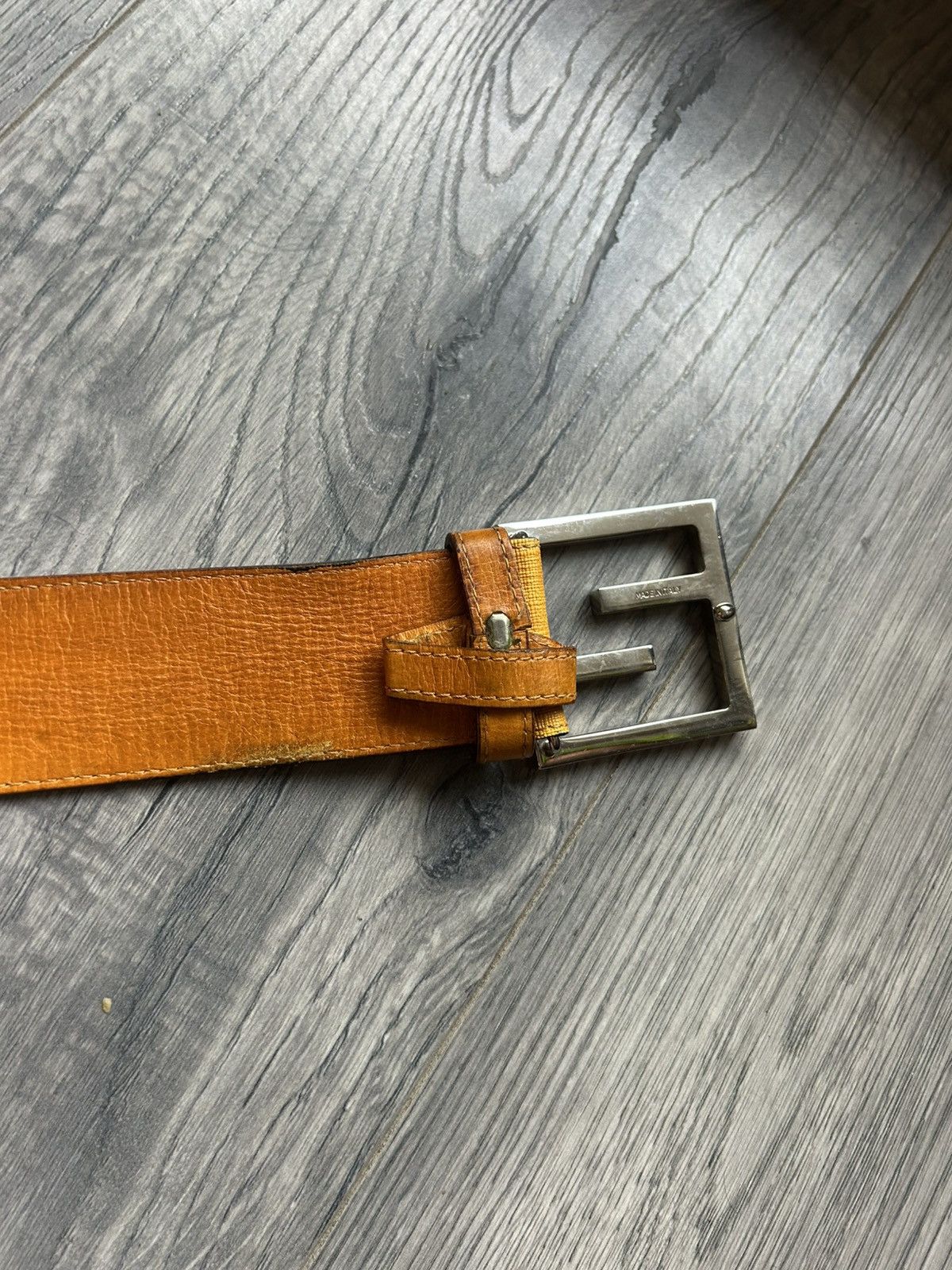 Fendi Fendi Yellow Textured Leather Belt with Silver FF Buckle Size 38 - 10 Thumbnail
