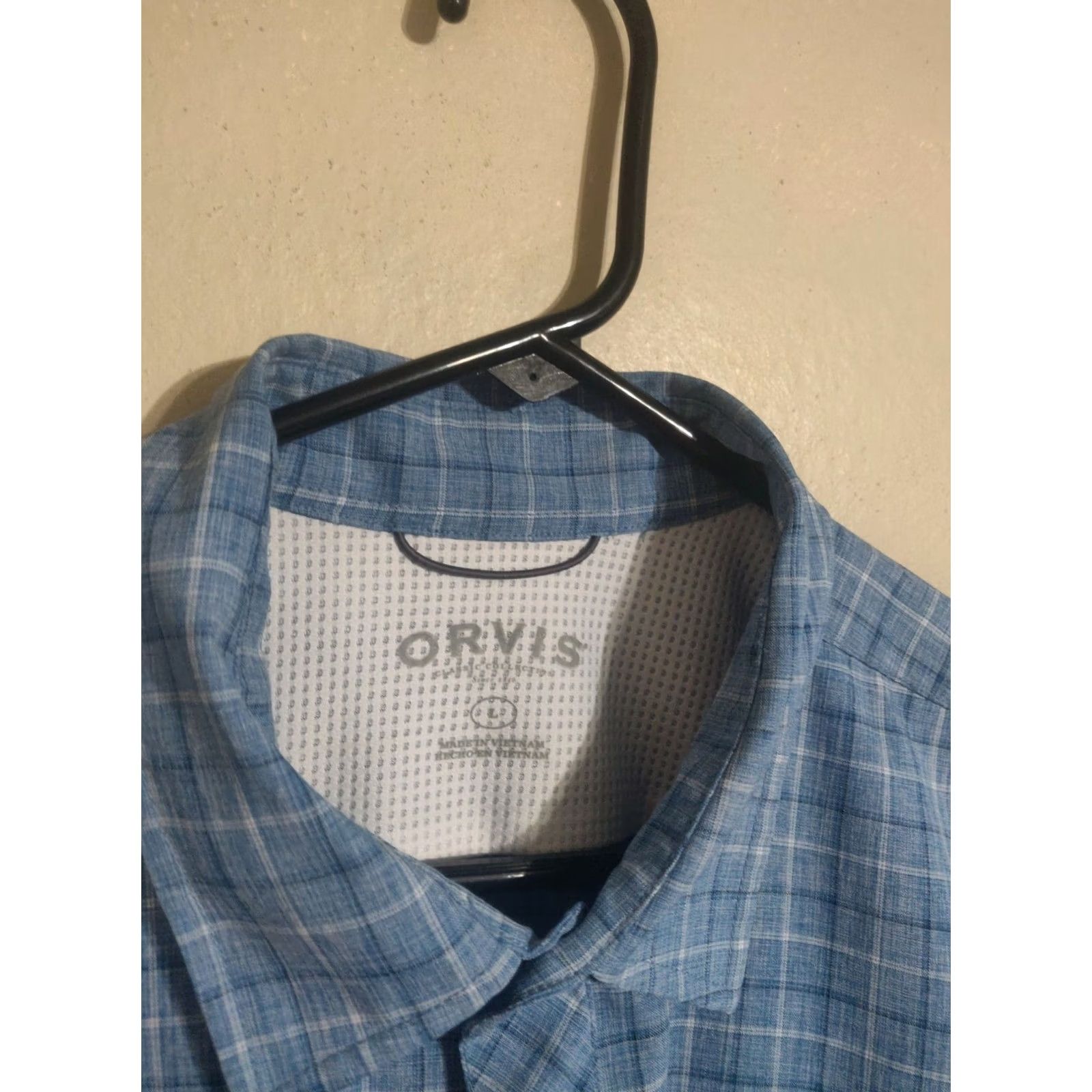 Orvis Orvis Blue Plaid S/S Button Up Polyester Casual Outdoors Shirt Men's Large L Size US L / EU 52-54 / 3 - 3 Thumbnail