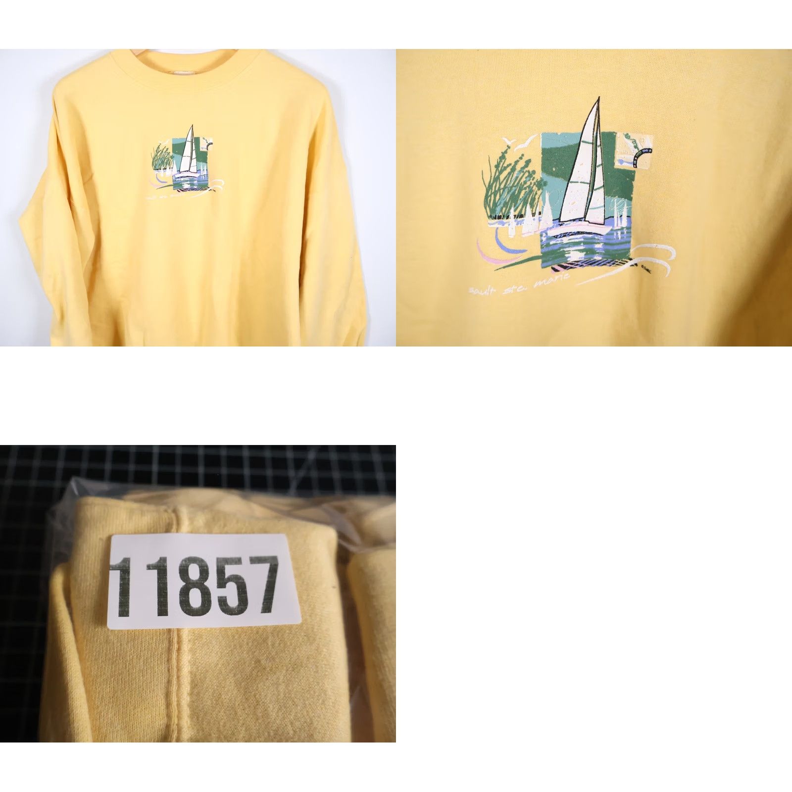Hanes VTG Hanes Sweatshirt Women 2XL Crewneck Yellow Sault Saint Marie Sailboat Print Nautical 90s City Retro Pullover Fleece Sweatshirt Size XXL / US 16-18 / IT 52-54 - 8 Thumbnail