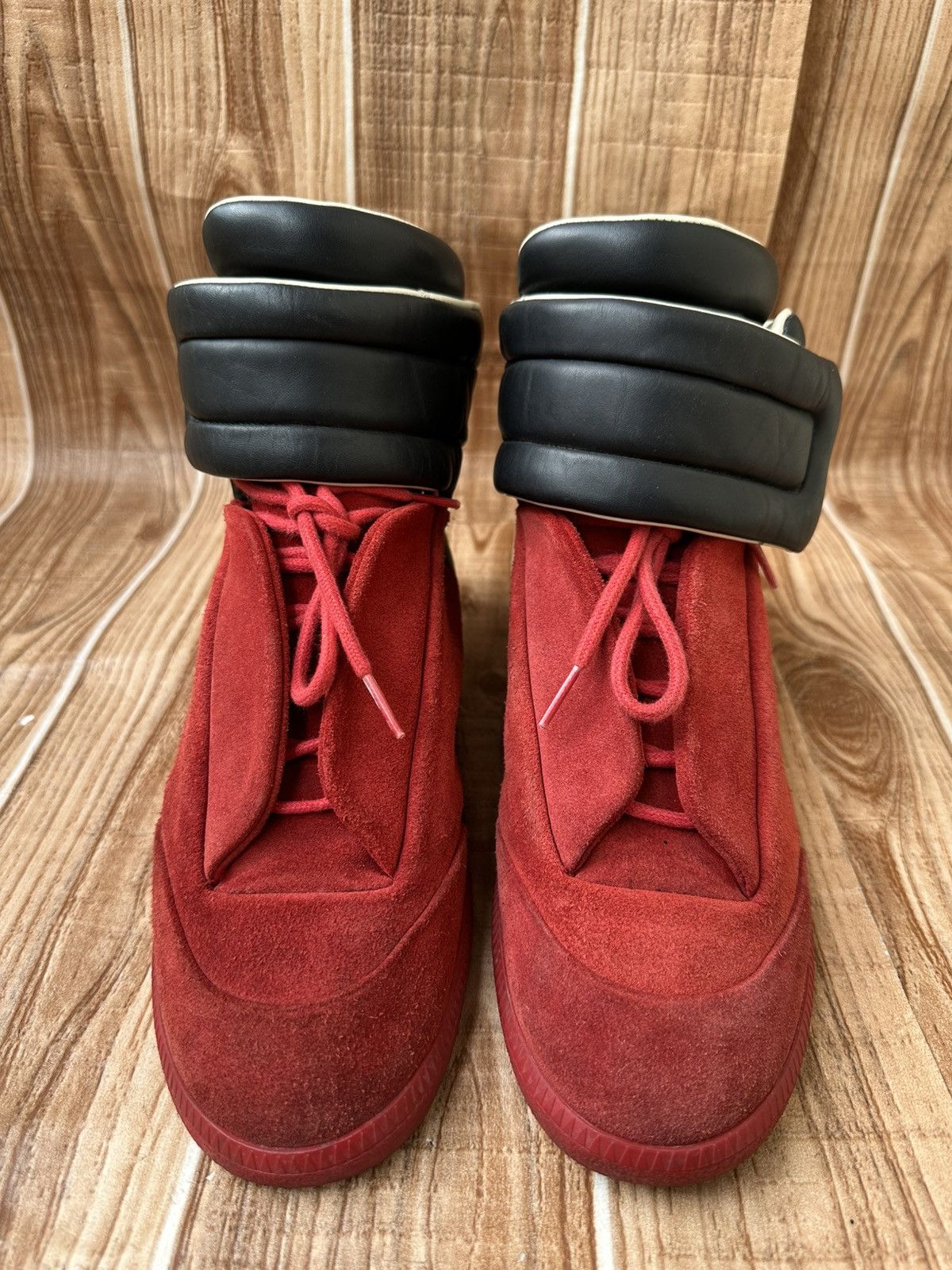 Maison Margiela 👀Maison Margiela Red Leather Suede Futures Hightops Size US 9 / EU 42 - 4 Thumbnail