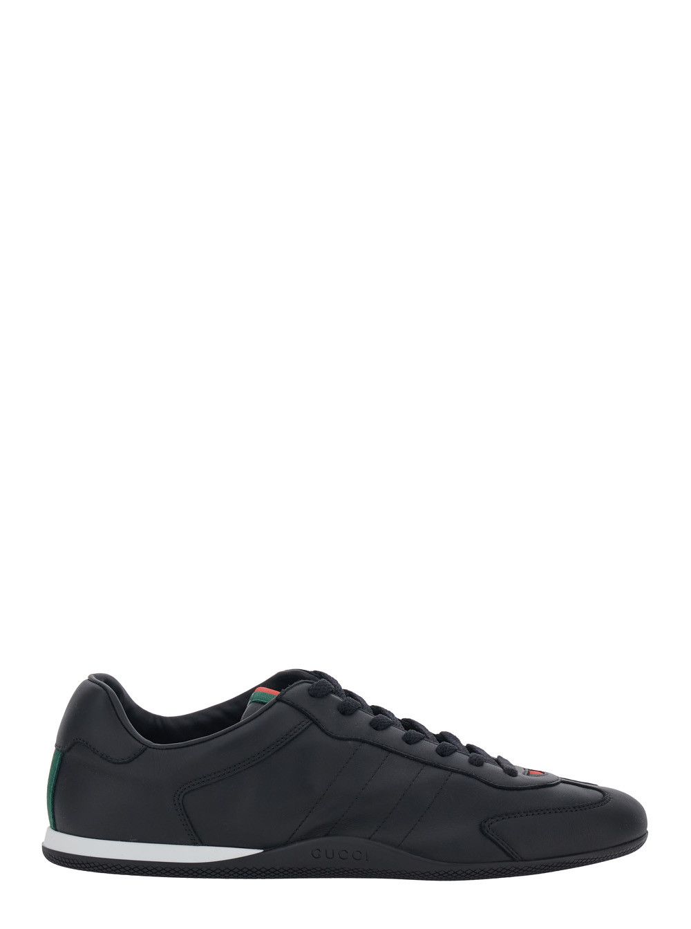 Black Low Top Sneakers with Web Tongue in Leather Man