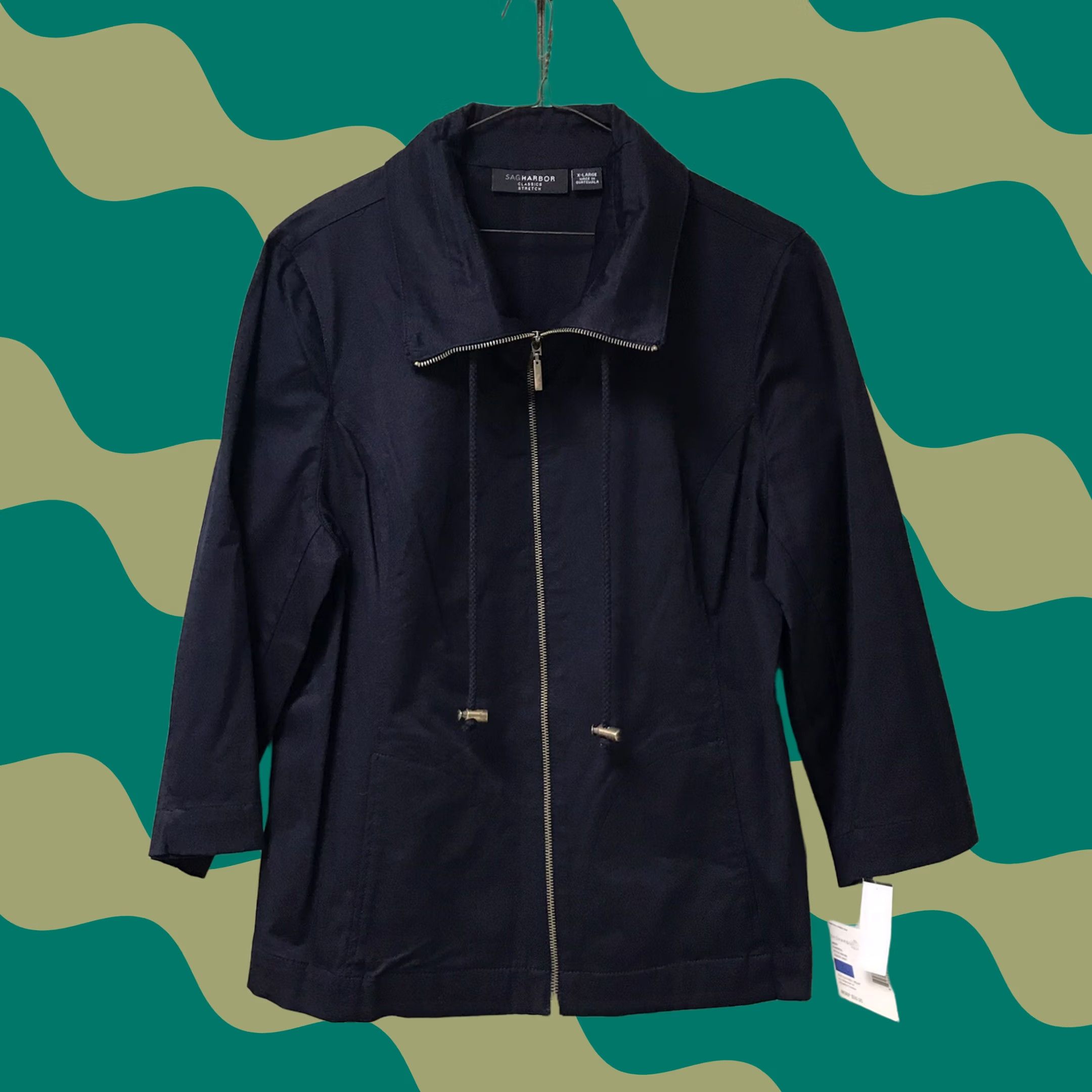 Vintage Sag Harbor Women Navy Blue Classic Stretch Mock-Neck Full Zip Blazer Jacket XL Size XL / US 12-14 / IT 48-50 - 1 Thumbnail