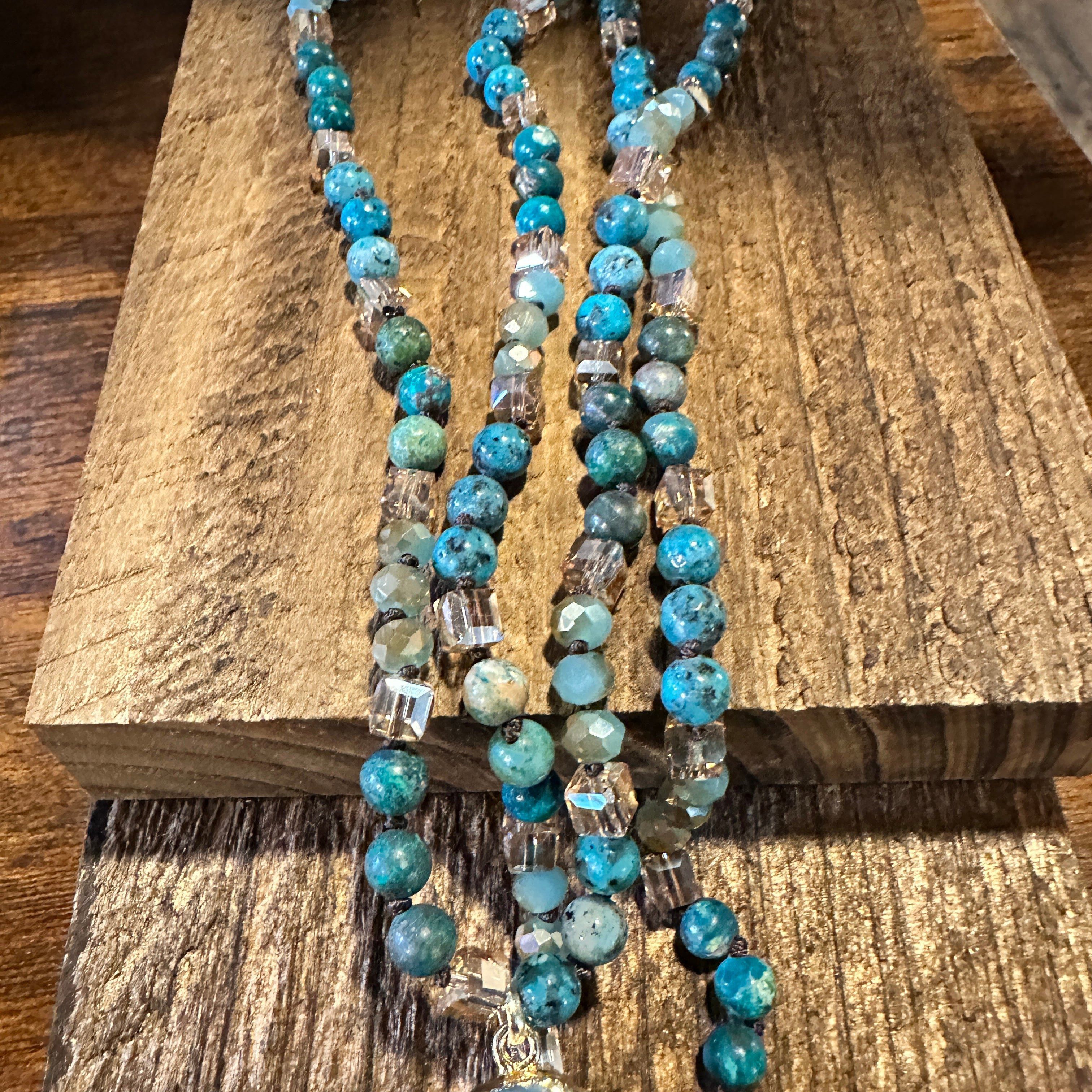 Other Bohemian Natural Stone Glass Knot Pendant Necklace: Teal Dro Size ONE SIZE - 5 Thumbnail