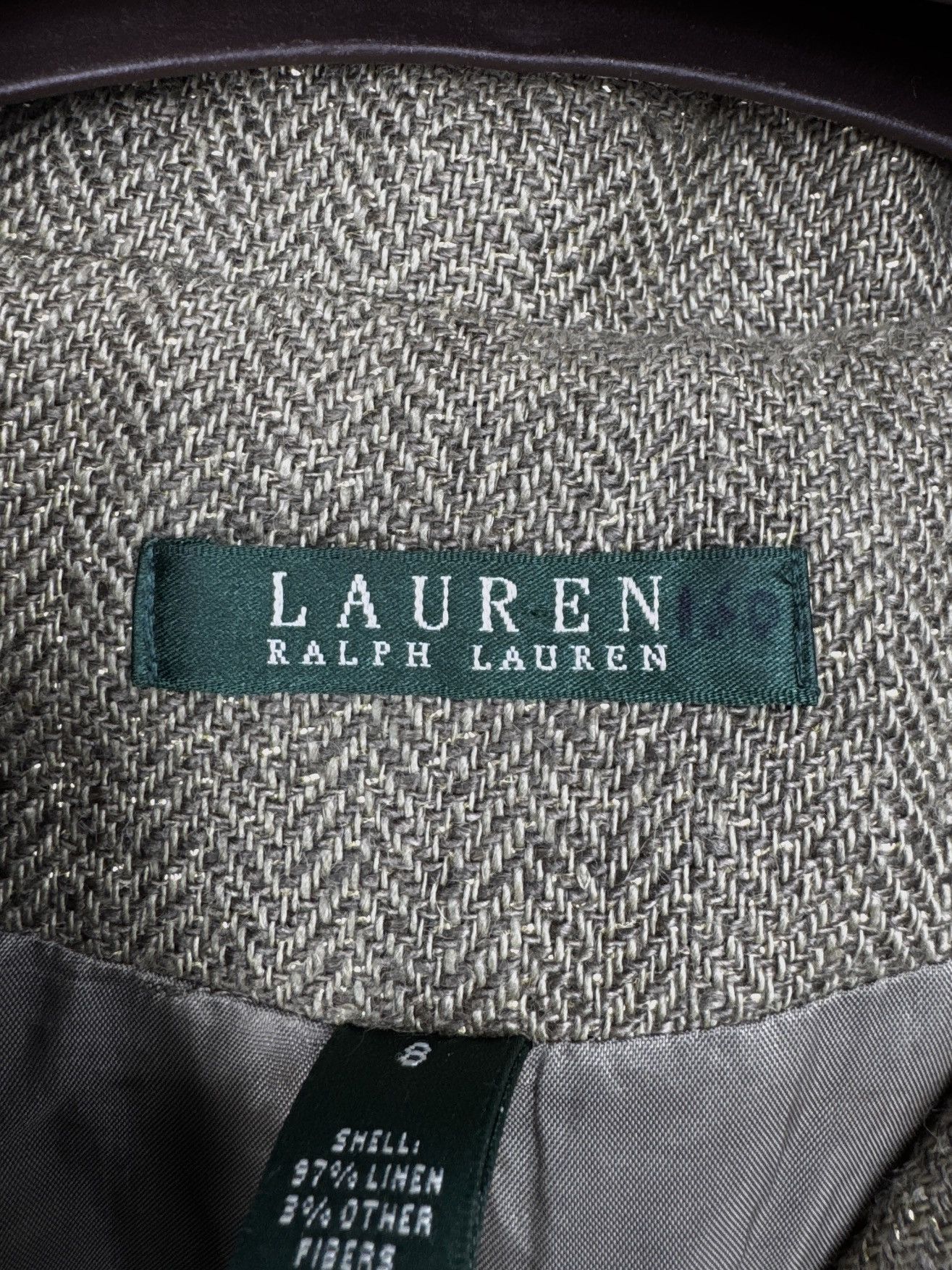 Lauren Ralph Lauren Ralph Lauren Green Gold Metallic Herringbone Blazer Linen Size M / US 6-8 / IT 42-44 - 10 Thumbnail