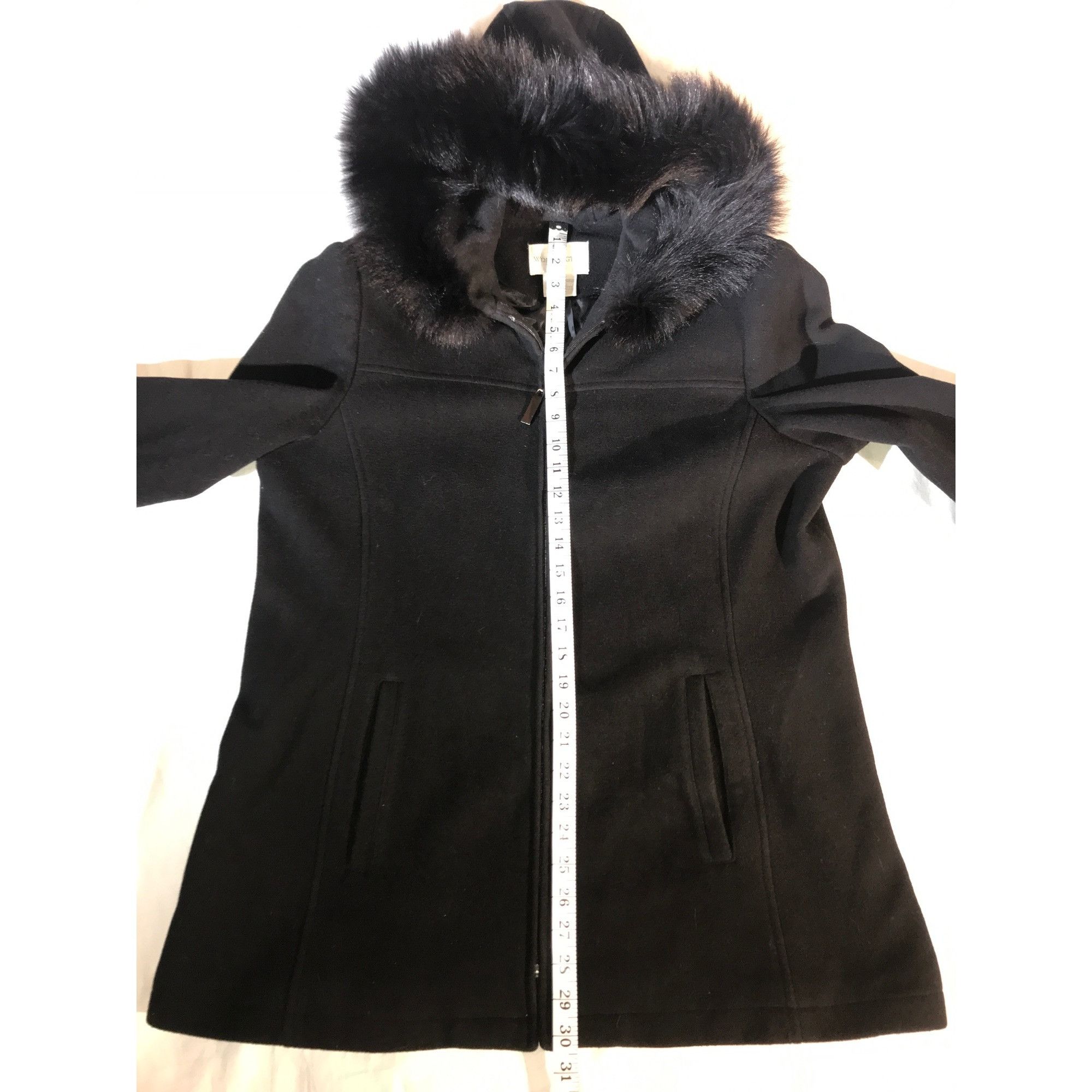 Worthington Worthington Black Wool Blend Coat Faux Fur Hood Size XL / US 12-14 / IT 48-50 - 4 Thumbnail