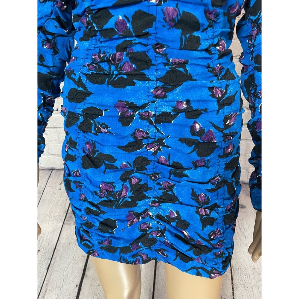 Zara NWT New Zara Blue Floral Long Sleeve Draped Mini Dress Size Size S / US 4 / IT 40 - 9 Thumbnail