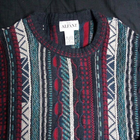 Vintage Vintage Alfani 3D Cable Knit Sweater Biggie Coogi Style Size US L / EU 52-54 / 3 - 1 Thumbnail