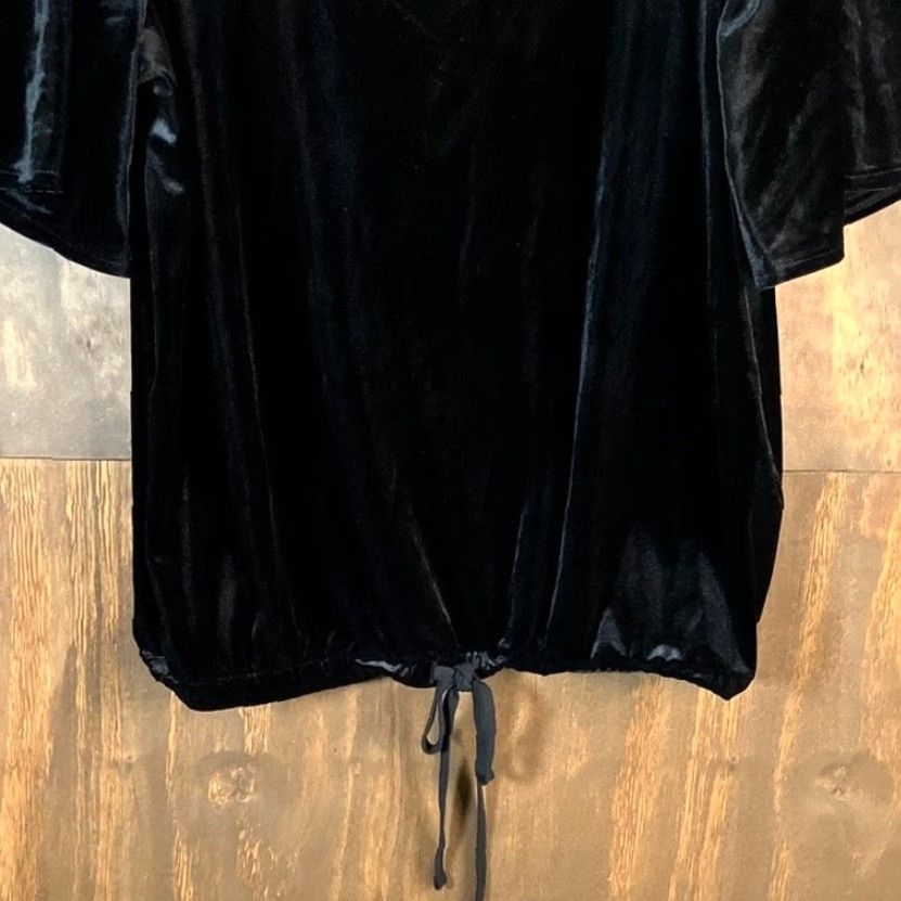 Loft LOFT Blouse Womens Black Velvet Crew Neck Tie Bottom Short Sleeve XS Size XS / US 0-2 / IT 36-38 - 3 Thumbnail