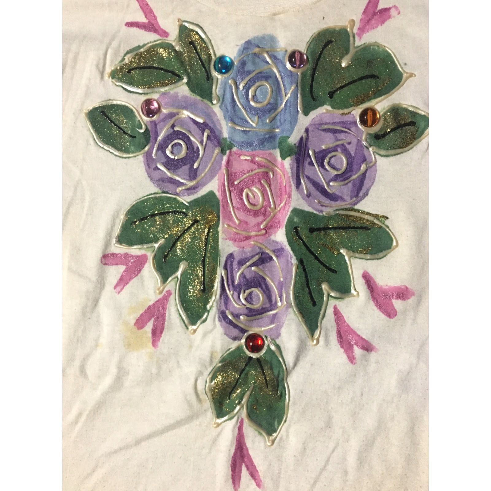 Vintage VINTAGE 90s Painted Flowers Faded Shirt Screen Stars L White Short Sleeve Men Regular Size L USA Single Stitch Abstract Art Glitter Fun Shirt Size US L / EU 52-54 / 3 - 2 Thumbnail