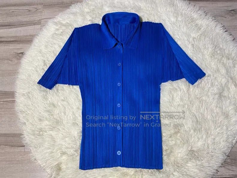 Issey Miyake Issey Miyake Electric Blue Klein Blue Short Sleeve Size L / US 10 / IT 46 - 1 Thumbnail