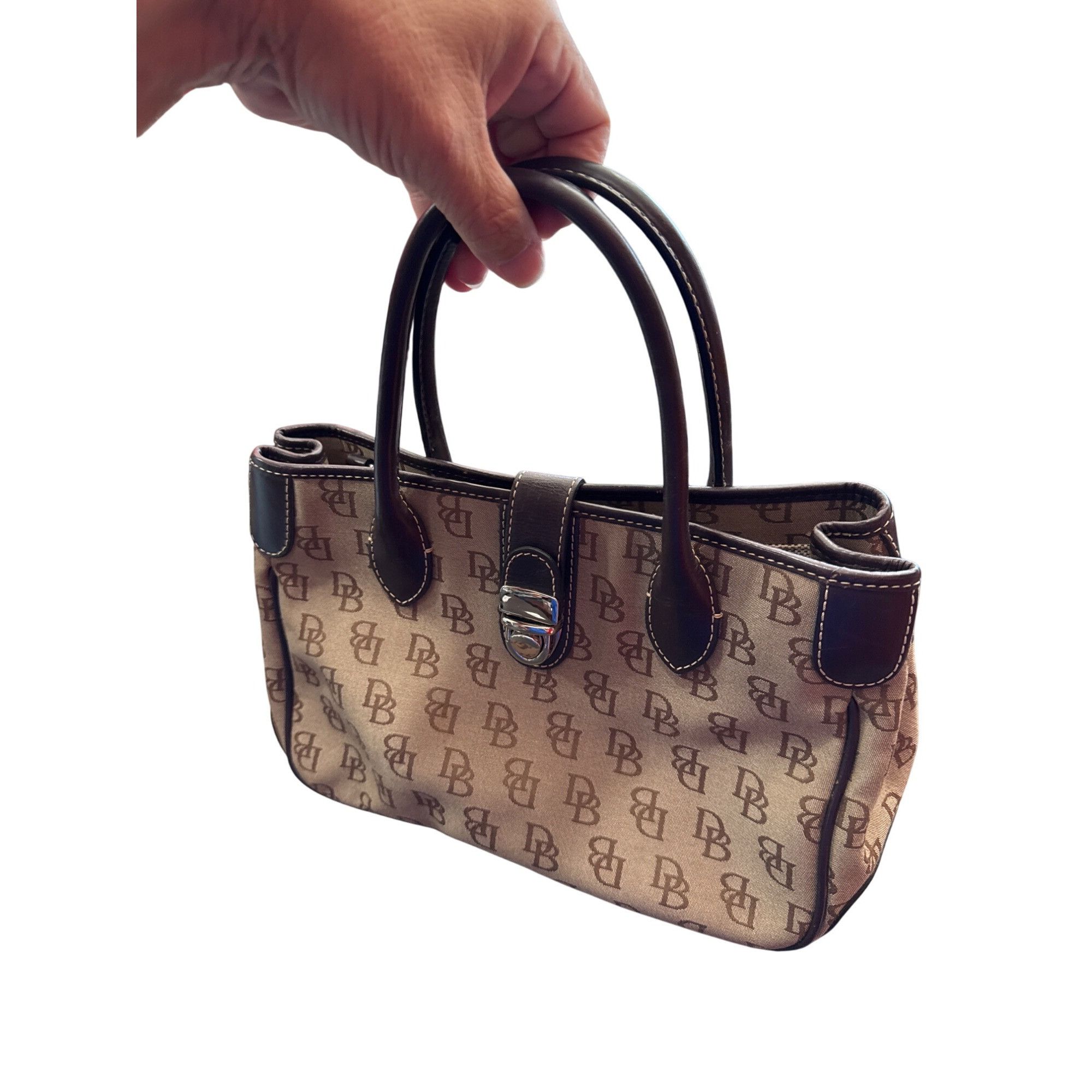 Dooney & Bourke Dooney Bourke womans Brown Leather Canvas Satchel Handbag SK Size ONE SIZE - 17 Thumbnail