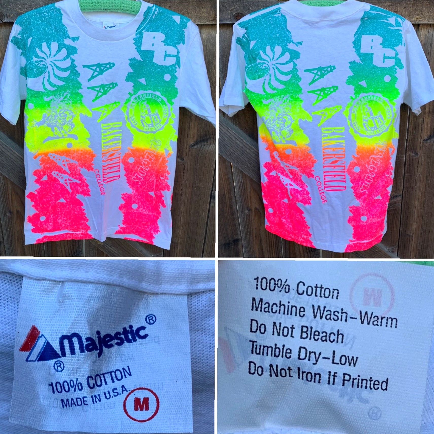 Gloverall VINTAGE Bakersfield College allover print neon graphic t-shirt 80s 90s M AOP Size US M / EU 48-50 / 2 - 4 Thumbnail