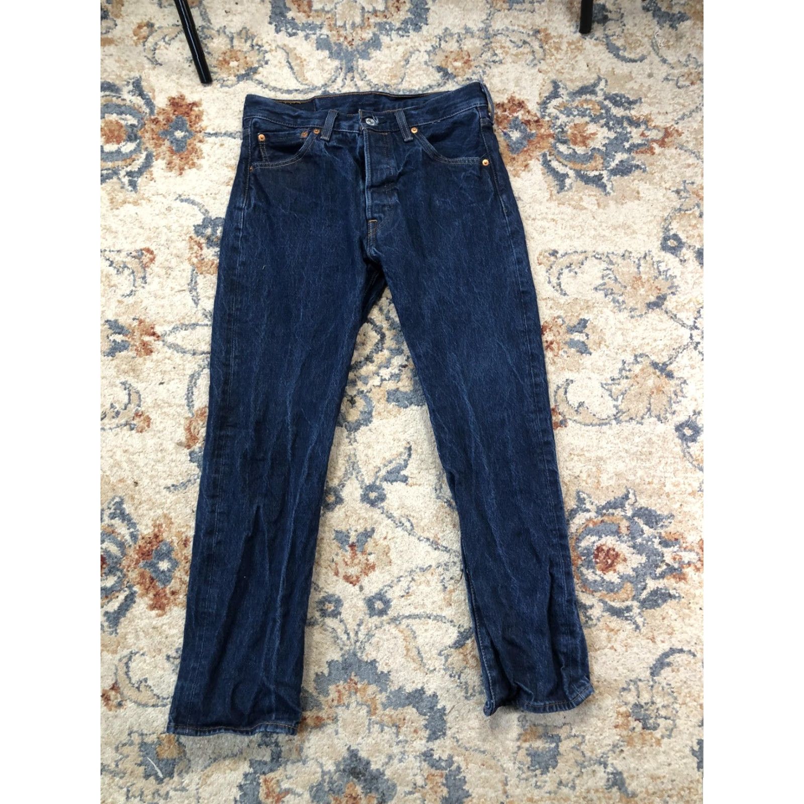 Levi's Levi's 501 Jeans Mens 30x30 Blue Dark Wash Straight Leg Button Fly Denim Pants Size US 30 / EU 46 - 2 Thumbnail