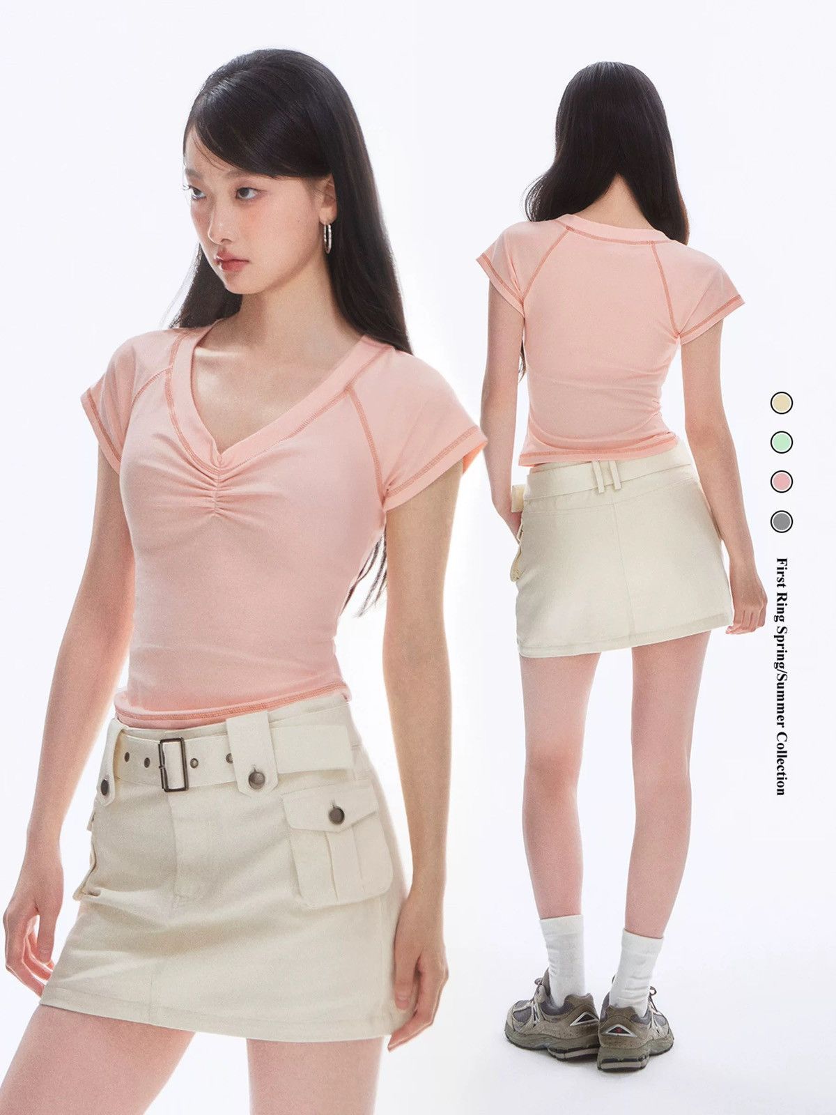 Other Light pink V-neck Ruched Cap Sleeve Tee Size L / US 10 / IT 46 - 3 Thumbnail