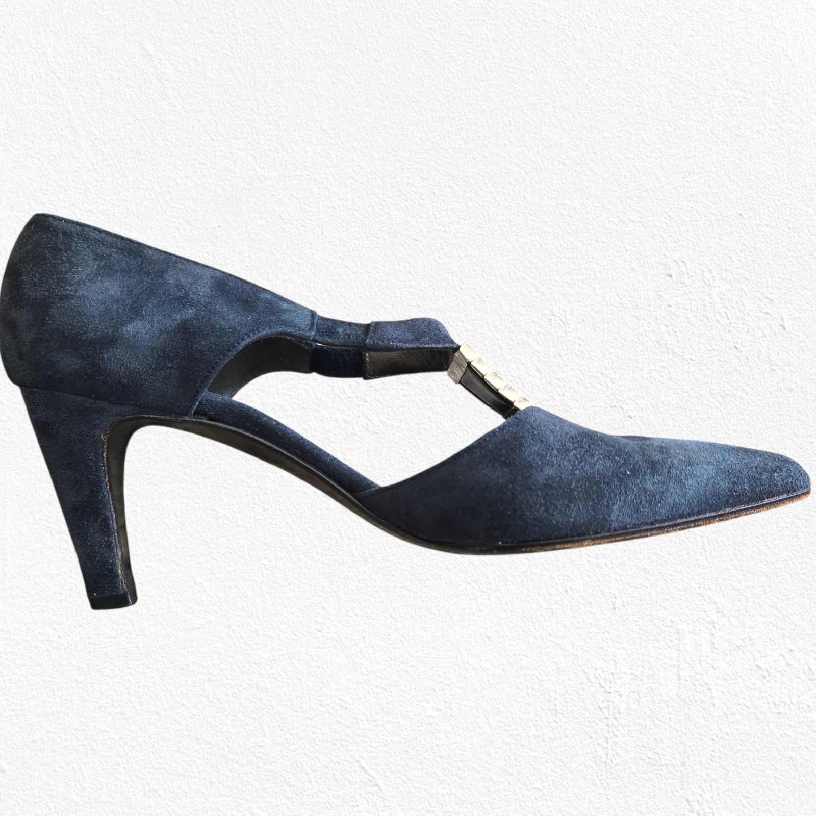 Vintage 80s Italian Navy Suede Heels Size 36 Size US 6 / IT 36 - 7 Thumbnail