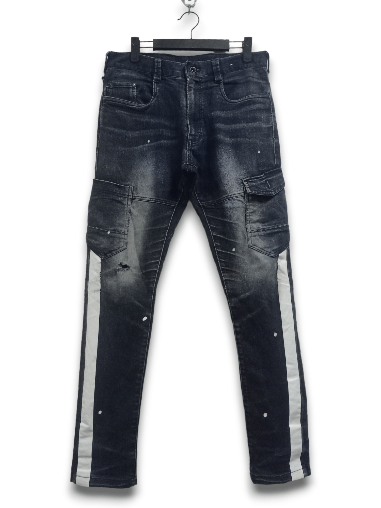 Japanese Brand Vintage Japanese Brand Painted Cargo Denim Pants 31x32 Size US 31 - 1 Thumbnail