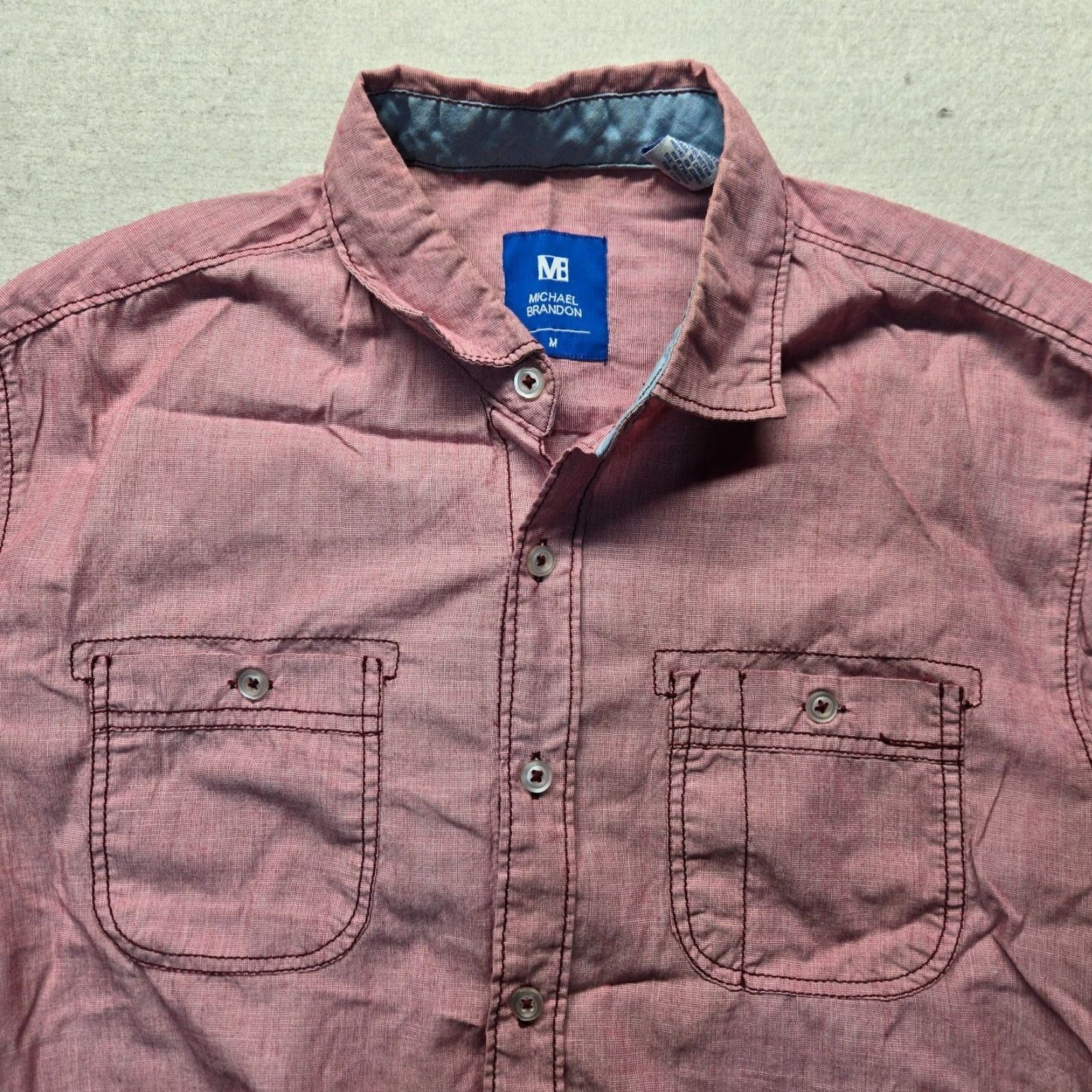 Vintage Michael Brandon Shirt Adult Men's M Red Short Sleeve Button-Up Size US M / EU 48-50 / 2 - 2 Thumbnail